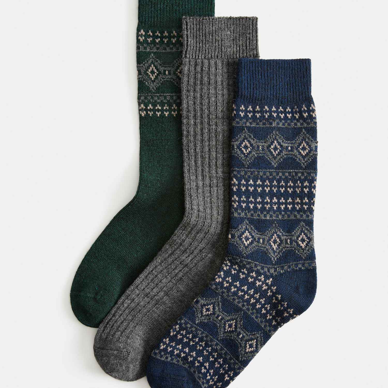 M&S Men's 3 Pack Patterned Socks with Wool - 9-12 - Green Mix