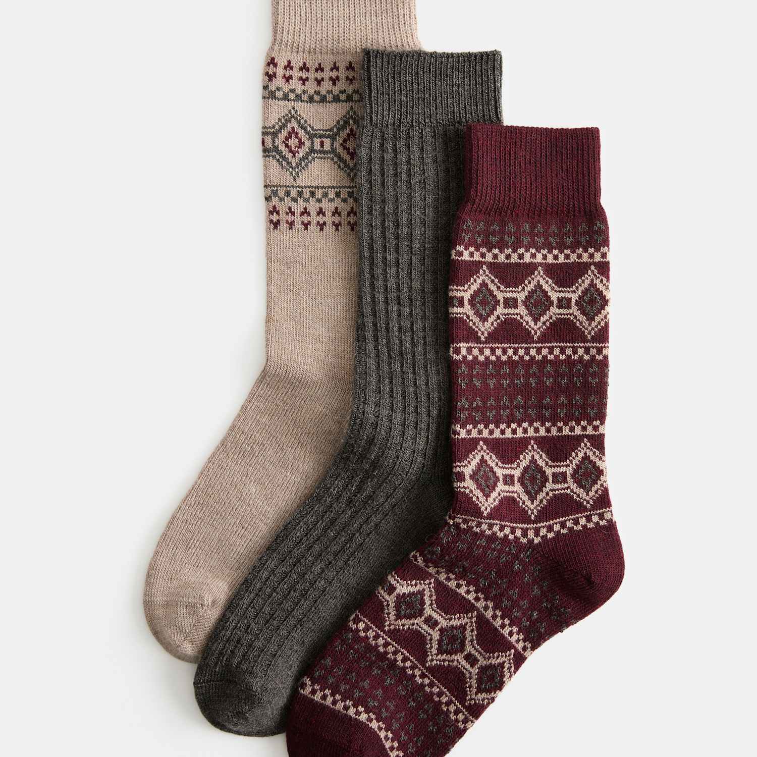 M&S Men's 3 Pack Patterned Socks with Wool - 12½-14 ½ - Beige Mix