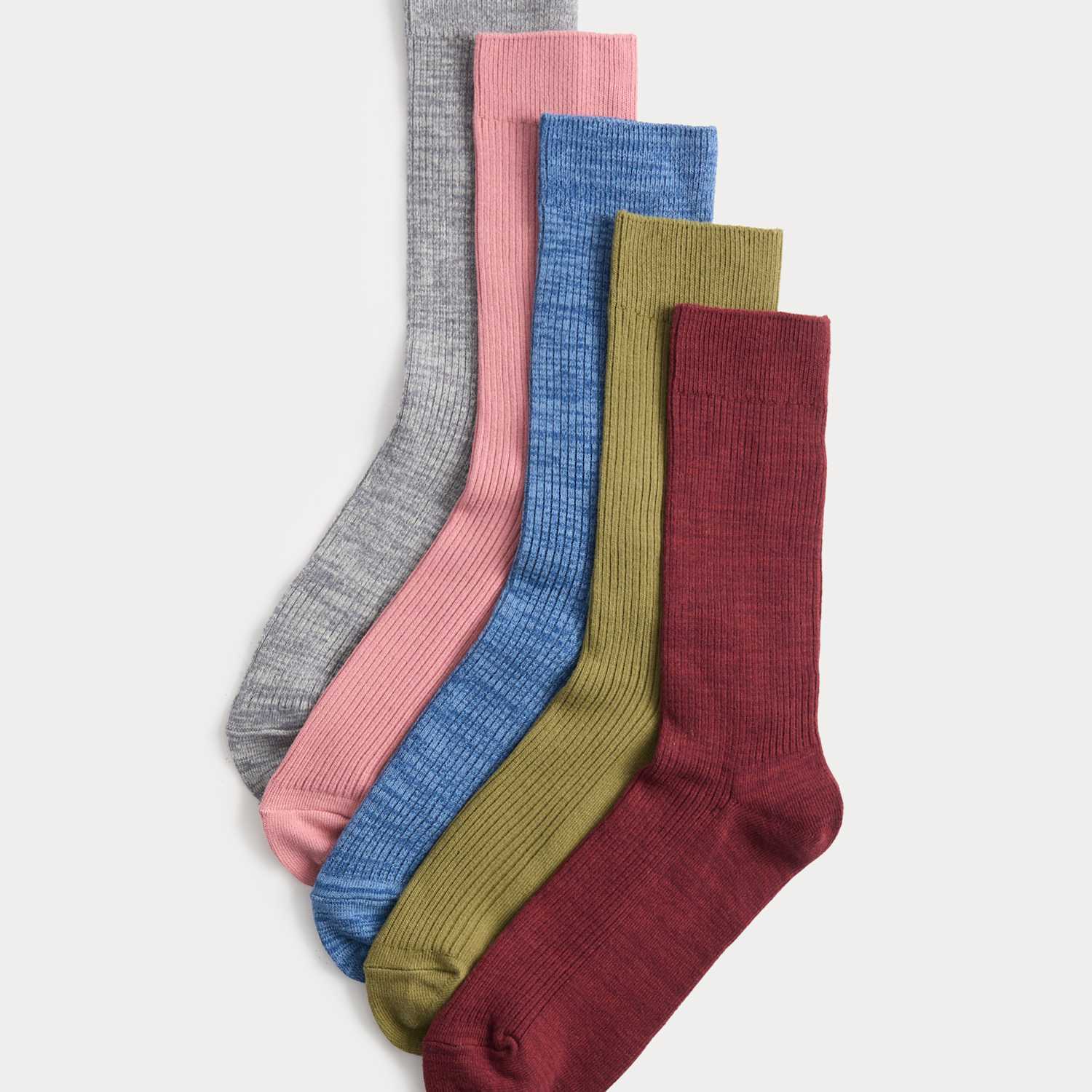 M&S Men's 5 Pack Cotton Rich Ribbed Socks - 12½-14 ½ - Red Mix