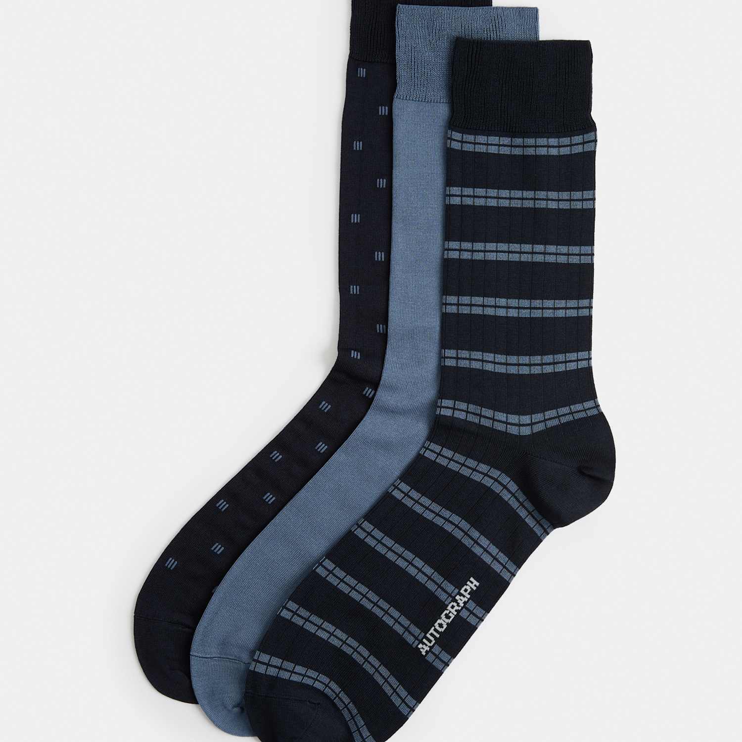 Autograph Men's 3pk Assorted Mercerised Cotton Socks - 12½-14 ½ - Blue Mix