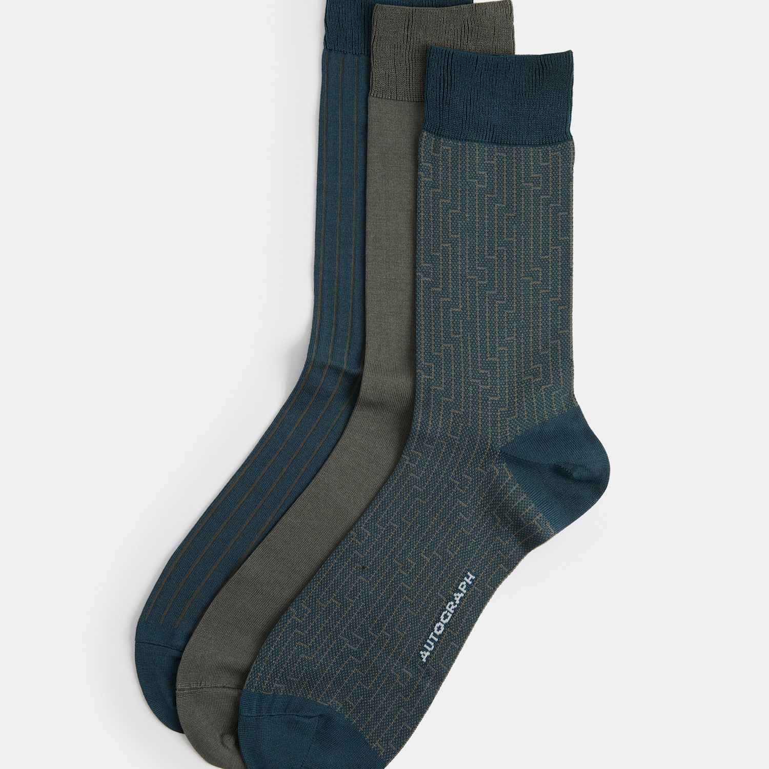Autograph Men's 3pk Assorted Mercerised Cotton Socks - 6-8 ½ - Green Mix