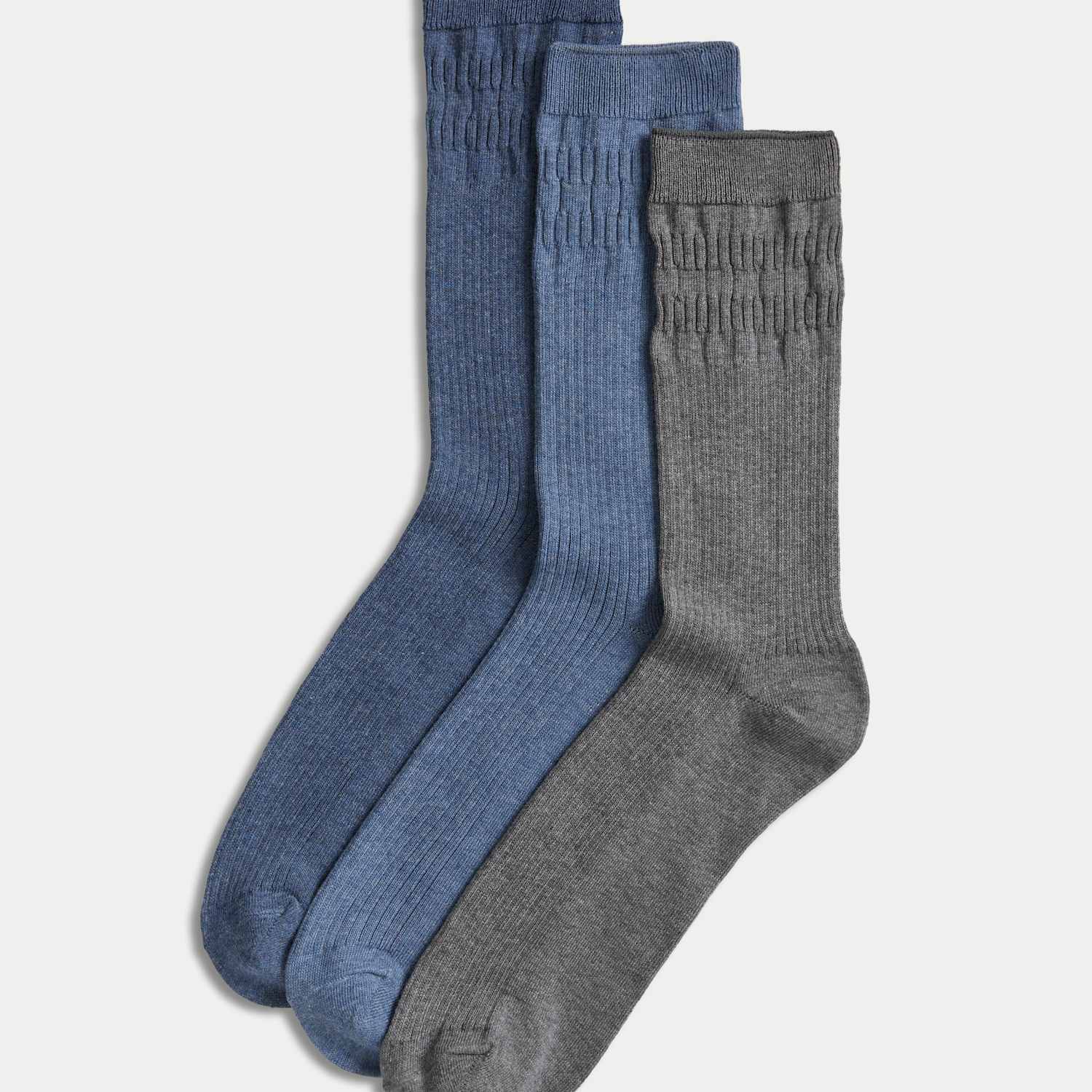 M&S Men's 3 Pack Gentle Grip Cool & Fresh Socks - 12½-14 ½ - Blue Mix