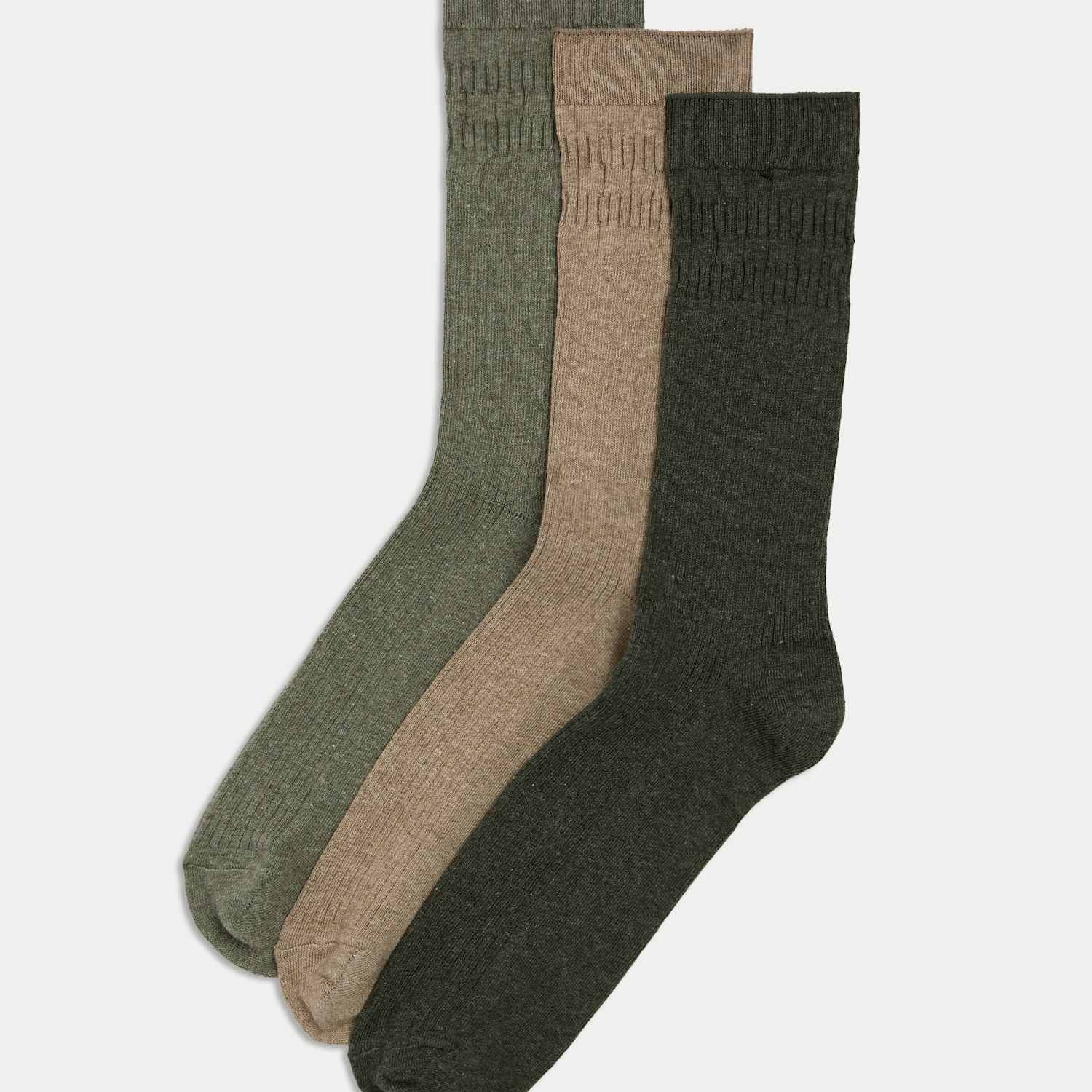 M&S Men's 3 Pack Gentle Grip Cool & Fresh Socks - 12½-14 ½ - Green Mix