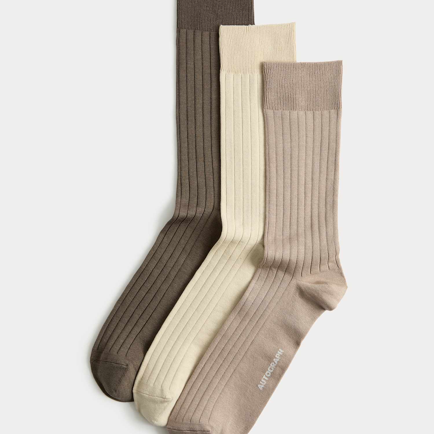 Autograph Men's 3 Pack Egyptian Cotton Rich Ribbed Socks - 12½-14 ½ - Brown Mix