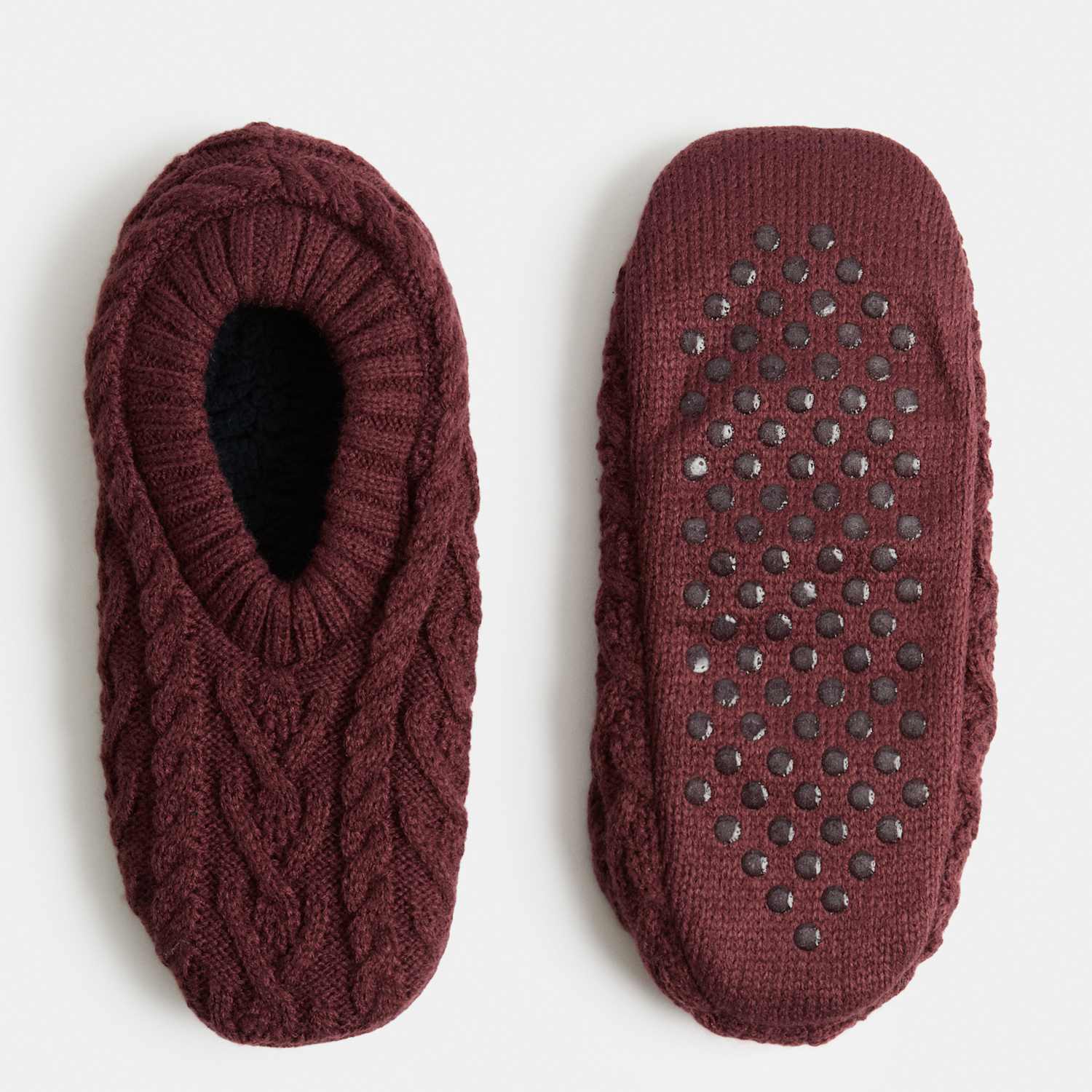 M&S Men's Cable Slipper Socks - 9-12 - Burgundy