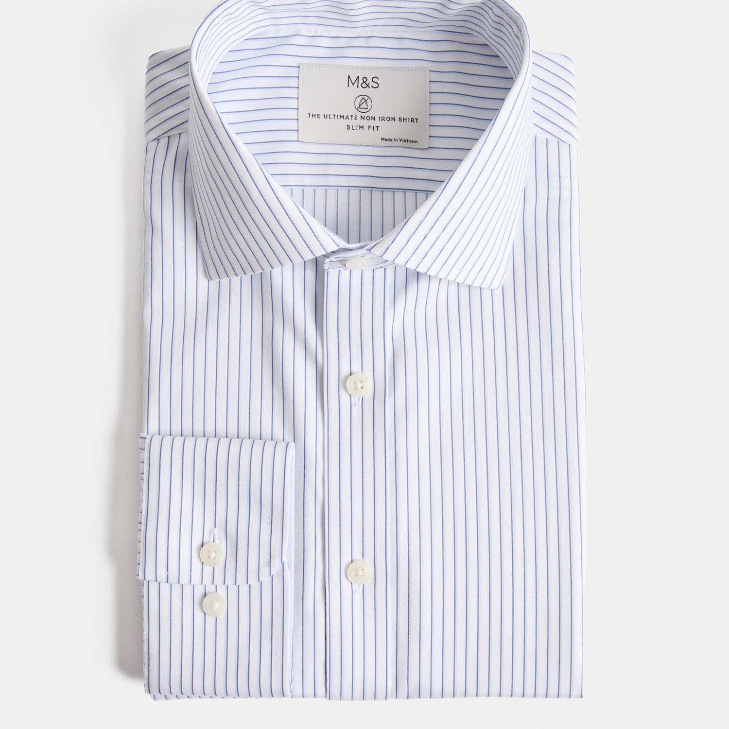 M&S Men's Ultimate Slim Fit Non Iron Striped Shirt - 18½ - Blue Mix
