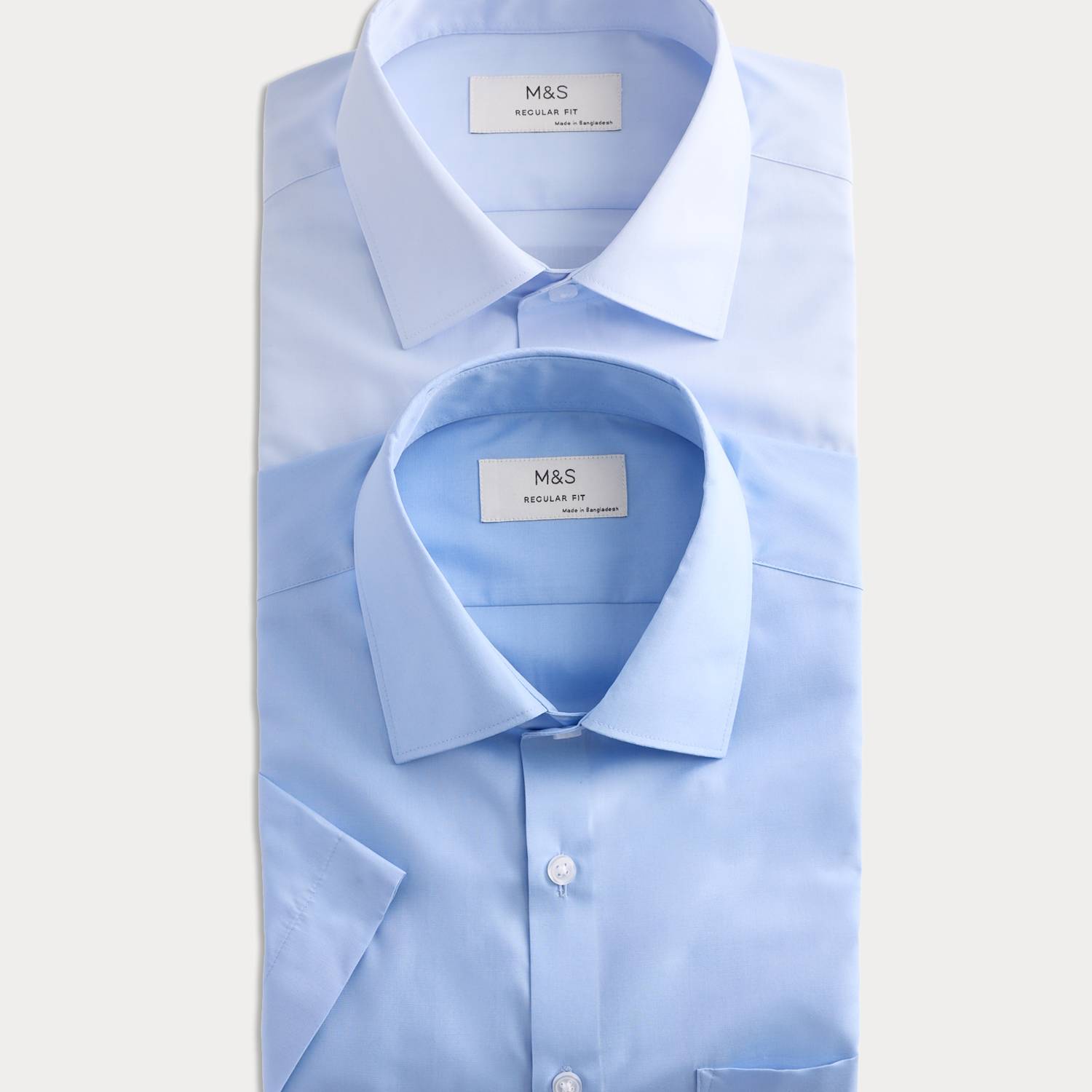 M&S Men's 2 Pack Regular Fit Easy Iron Shirts - 18 - Blue Mix