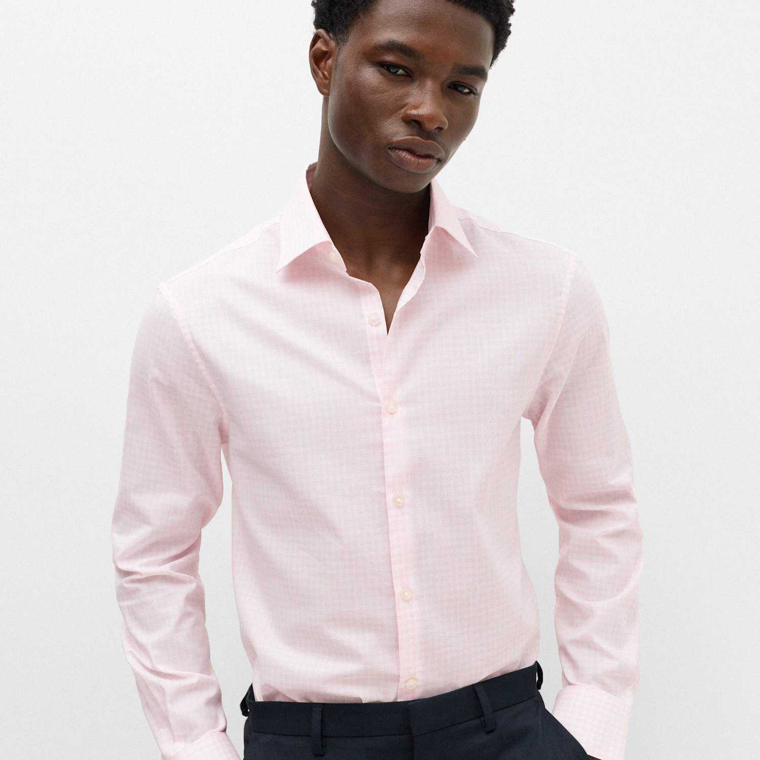 M&S Men's Regular Fit Pure Cotton Check Shirt - 4XL - Pink Mix