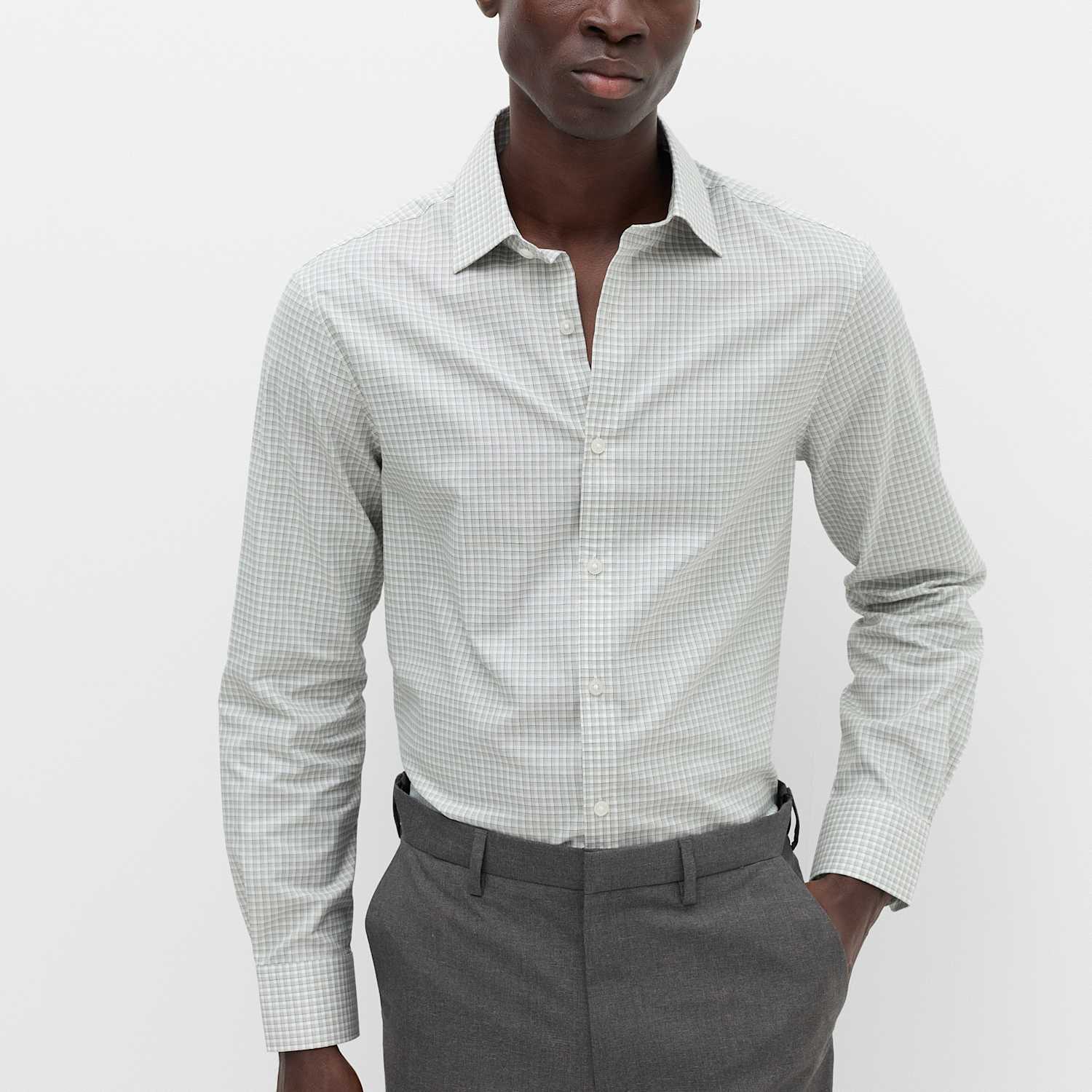 M&S Men's Regular Fit Pure Cotton Check Shirt - 2XL - Green Mix