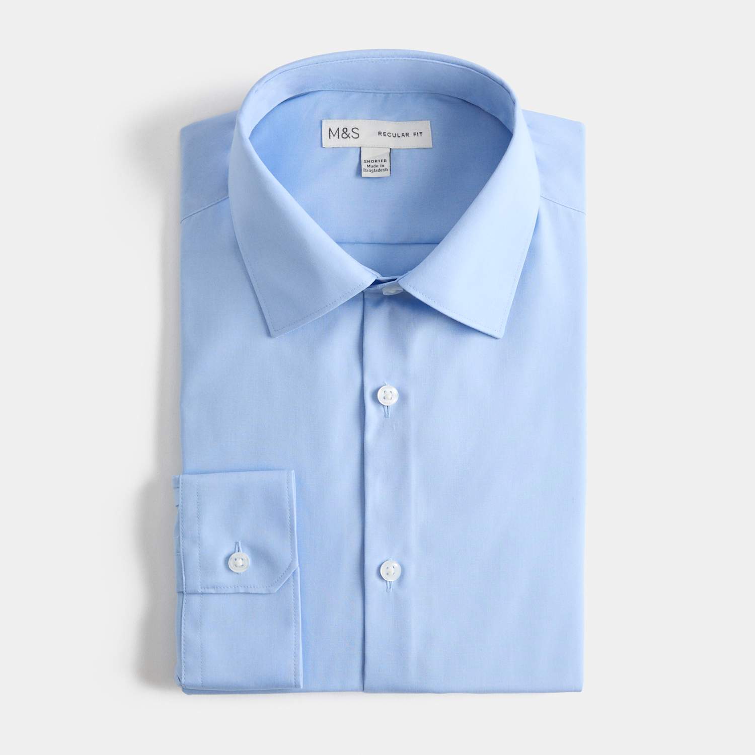 M&S Men's Regular Fit 2 Inch Shorter Cotton Blend Shirt - 19 - Mid Blue