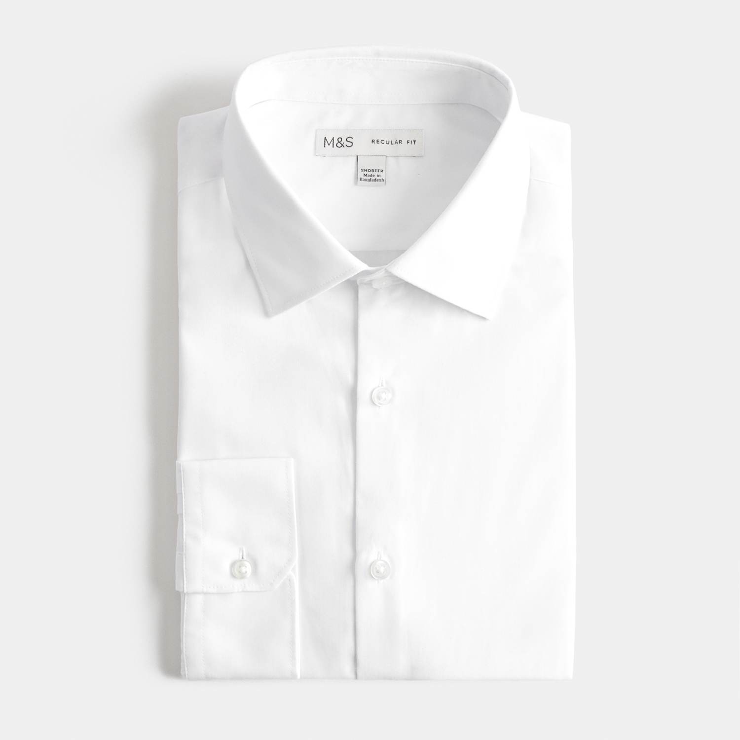M&S Men's Regular Fit 2 Inch Shorter Cotton Blend Shirt - 18 - White