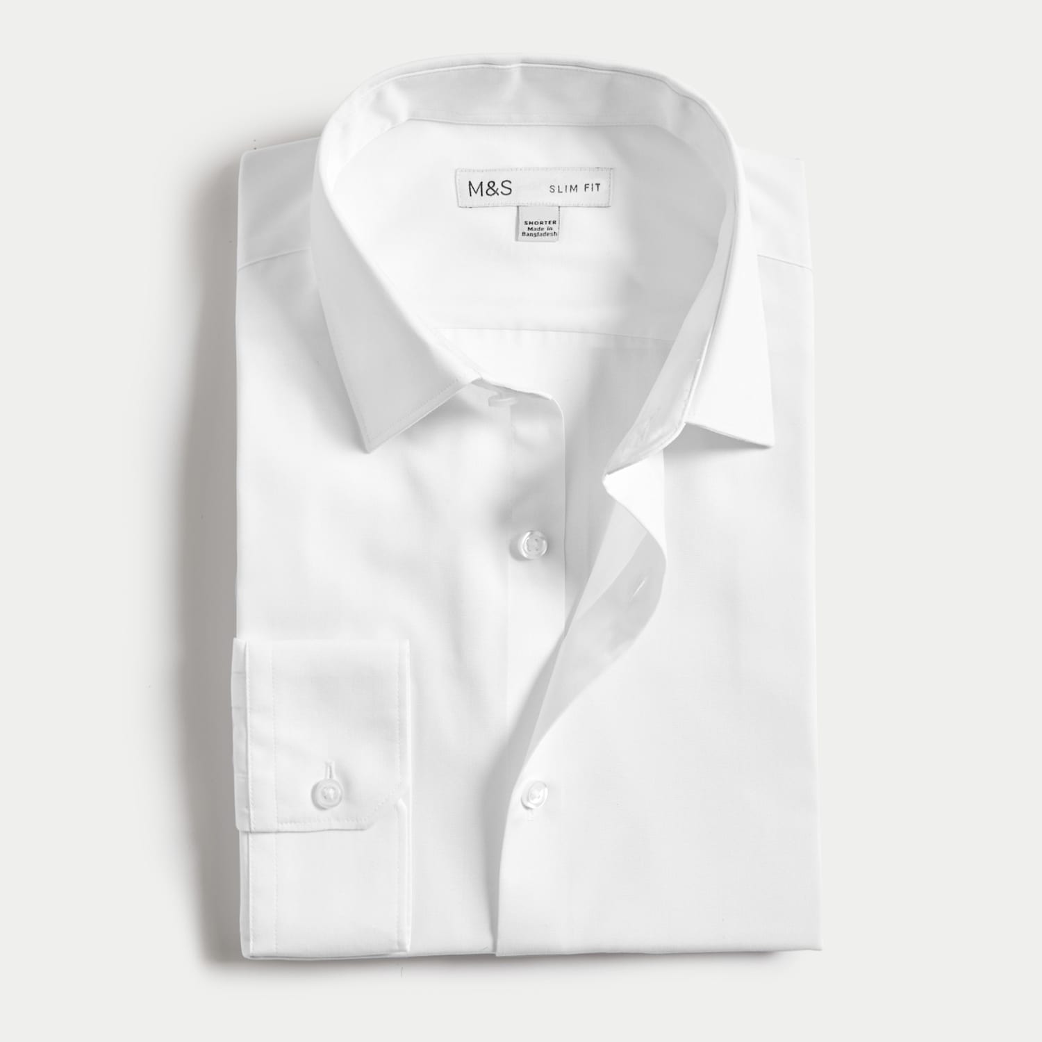 M&S Men's Easy Iron Slim Fit 2 Inch Shorter Cotton Blend Shirt - 15½ - White