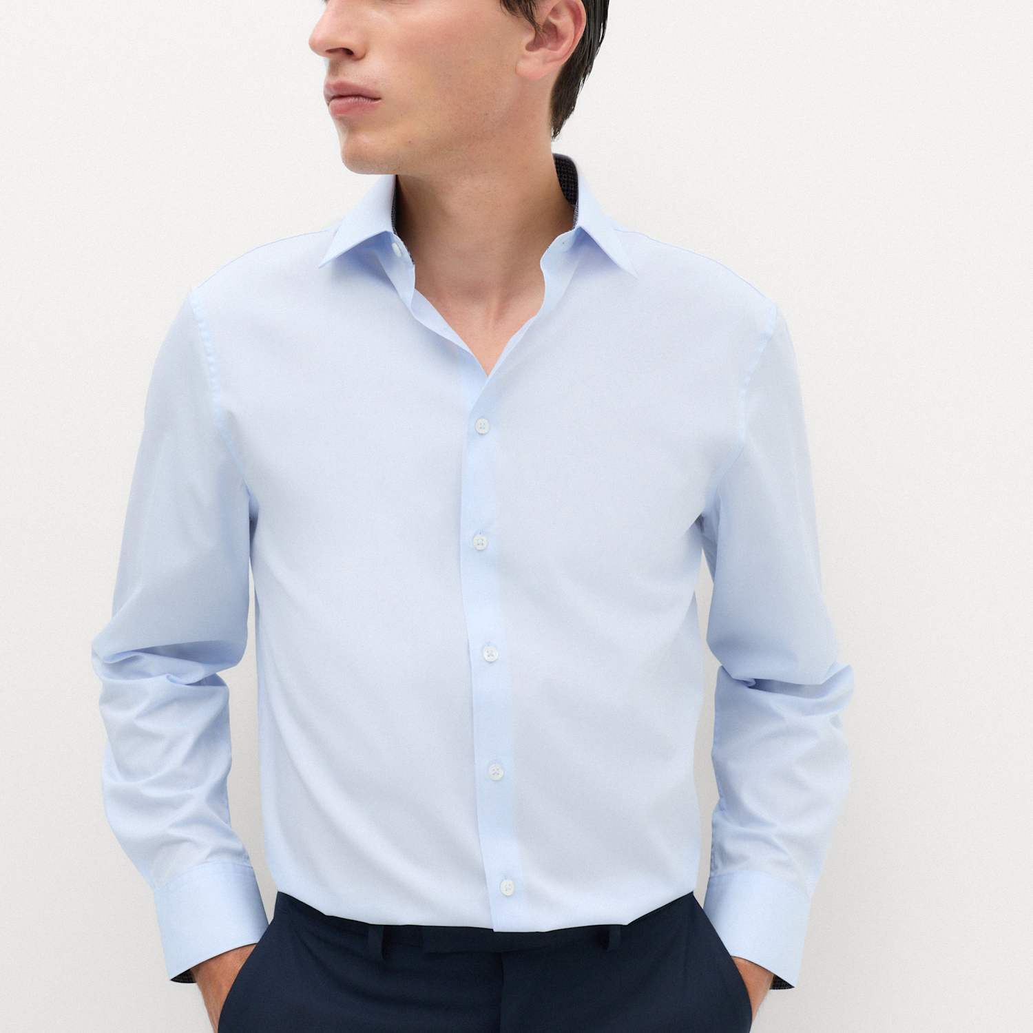 M&S Men's Regular Fit Easy Iron Cotton Blend Shirt - 16 - Blue Mix