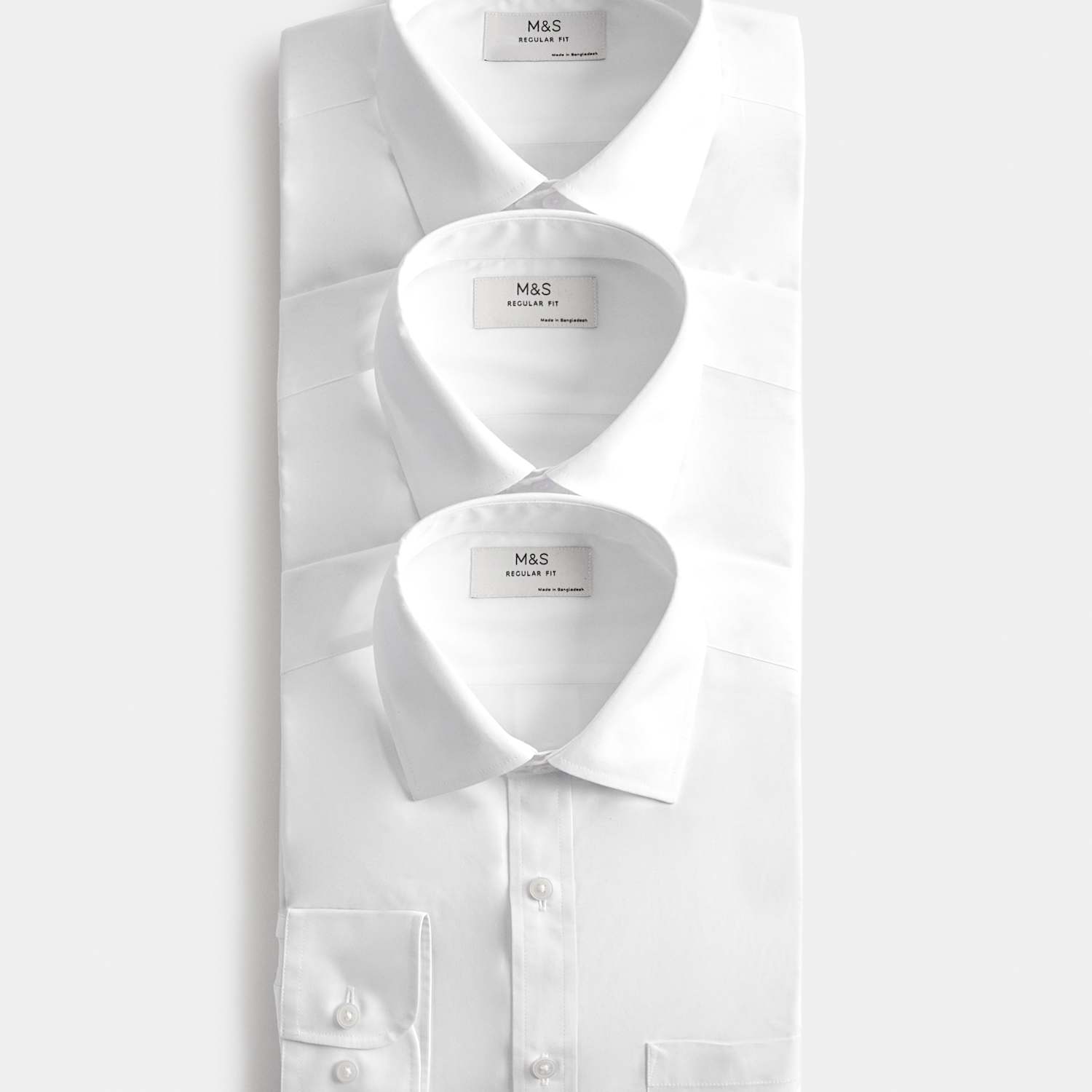 M&S Men's 2 Inch Shorter 3 Pack Cotton Blend Shirts - 16½ - White