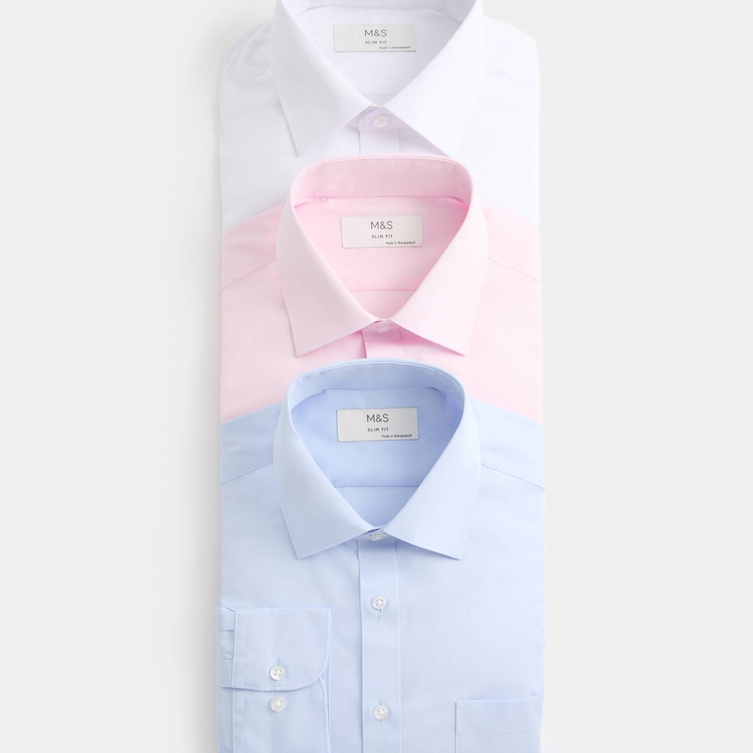 M&S Men's 3 Pack Slim Fit Easy Iron Shirts - 17½ - Blue Mix