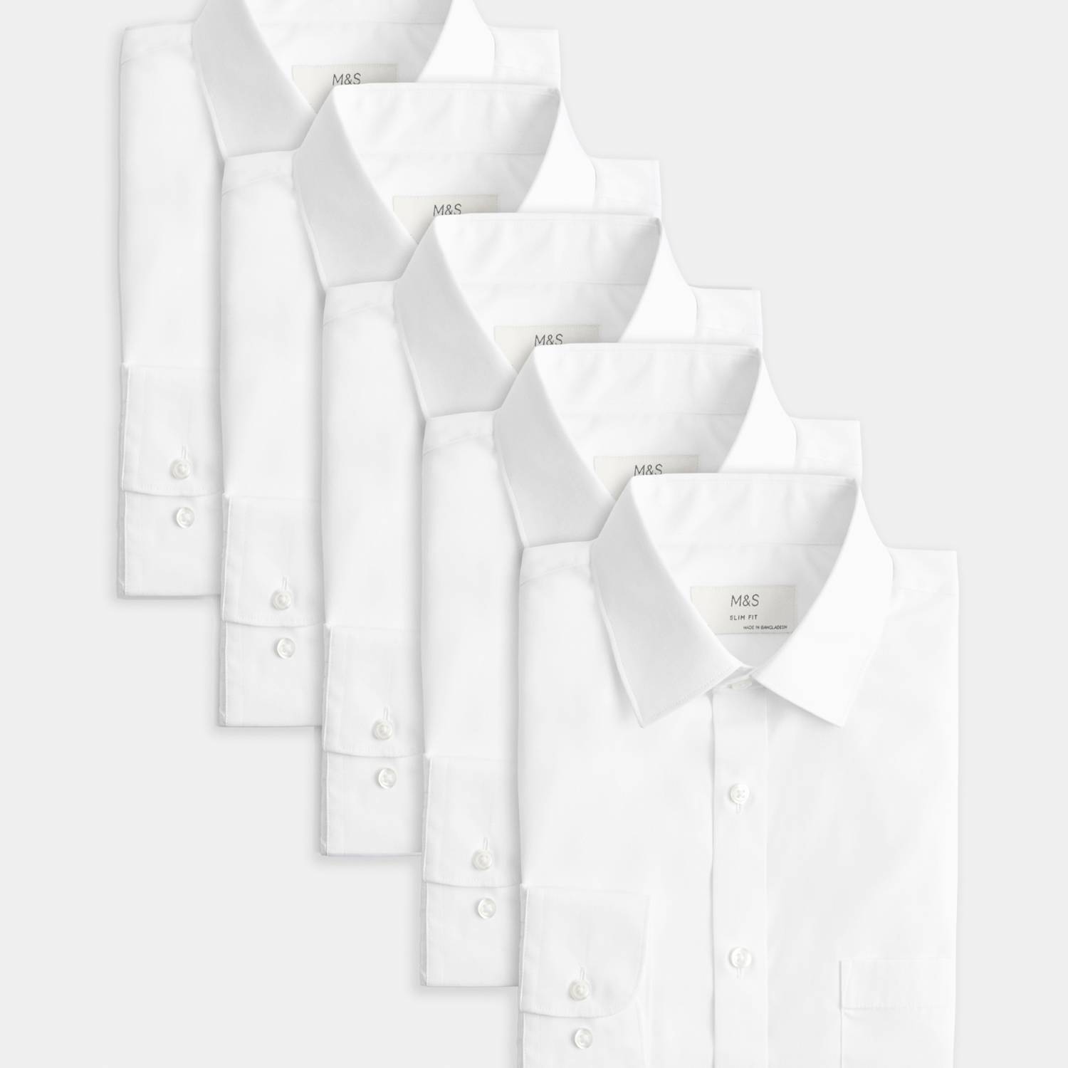 M&S Men's 5 Pack Slim Fit Easy Iron Long Sleeve Shirts - 18 - White Mix