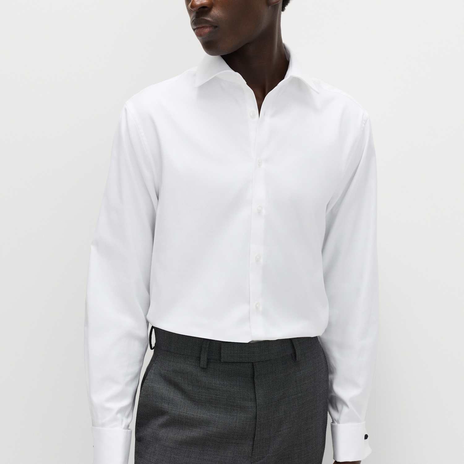 M&S Sartorial Men's Regular Fit Easy Iron Luxury Cotton Shirt - 16 - White