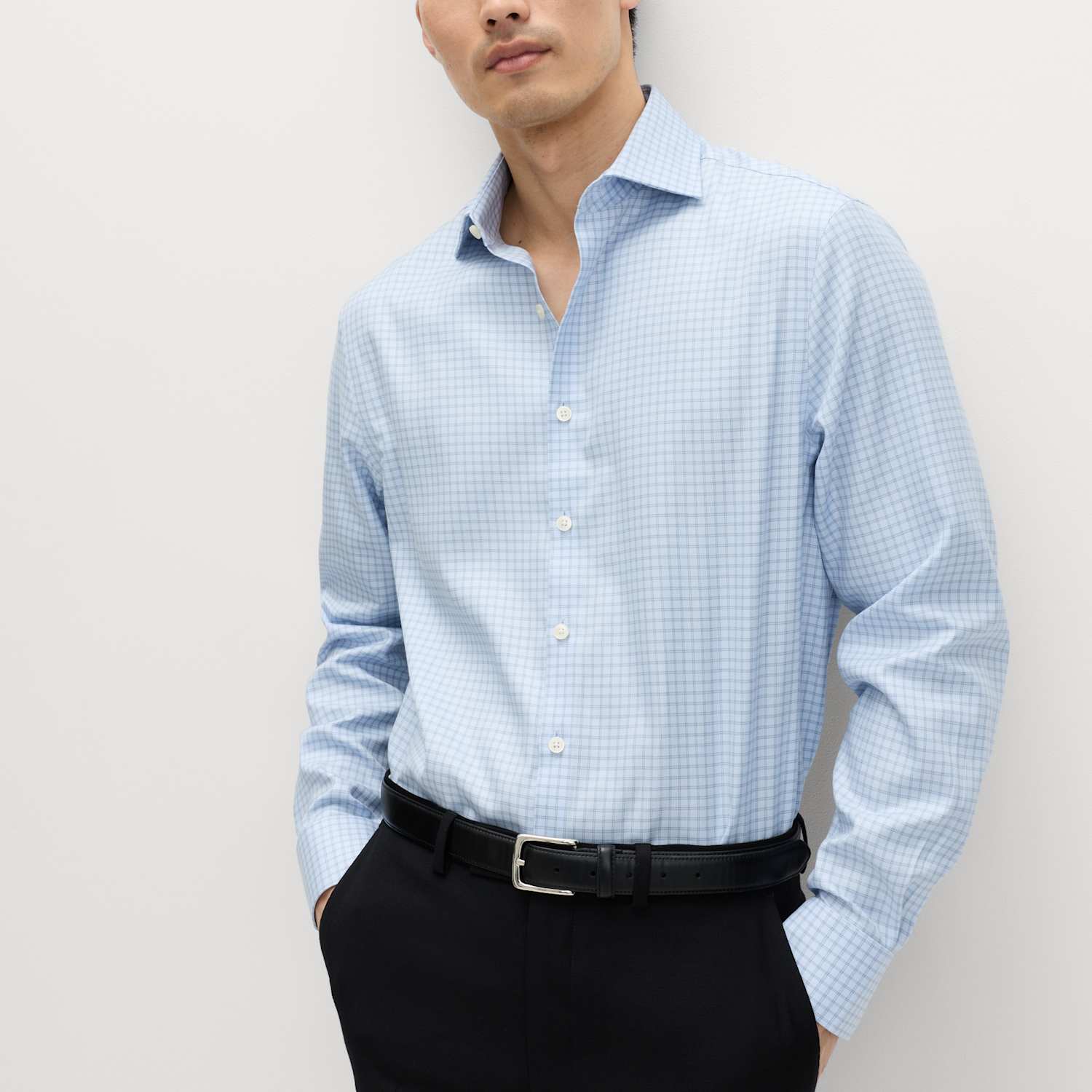M&S Sartorial Men's Regular Fit Egyptian Cotton Check Shirt - 16 - Blue Mix