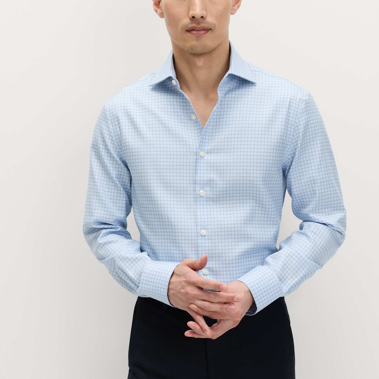 M&S Sartorial Men's Slim Fit Egyptian Cotton Check Shirt - 16 - Blue Mix