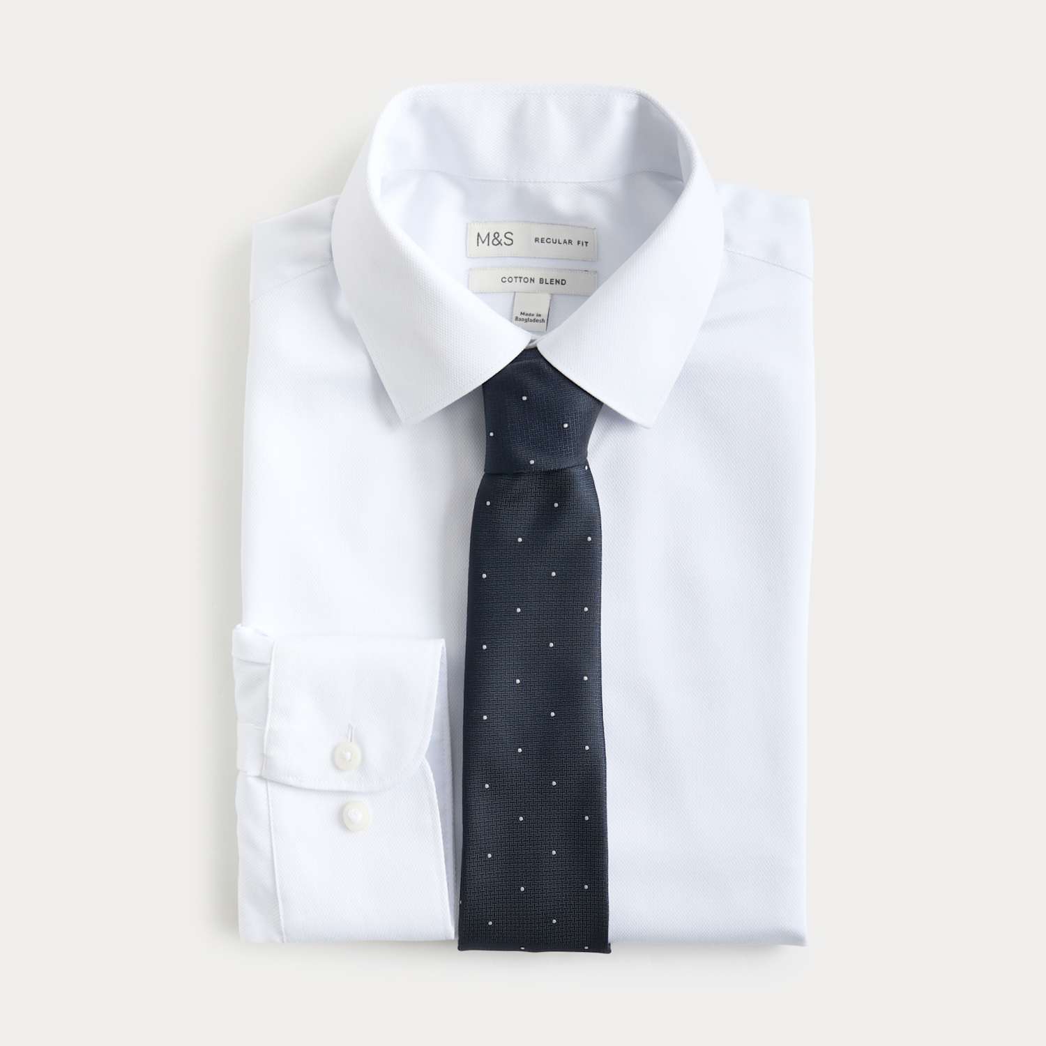 M&S Men's 2 piece Regular Fit Easy Iron Shirt & Tie Set - 18 - Blue Mix