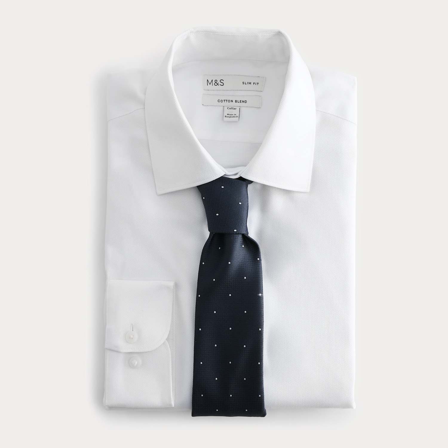 M&S Men's 2 piece Slim Fit Easy Iron Shirt & Tie Set - 16 - Blue Mix