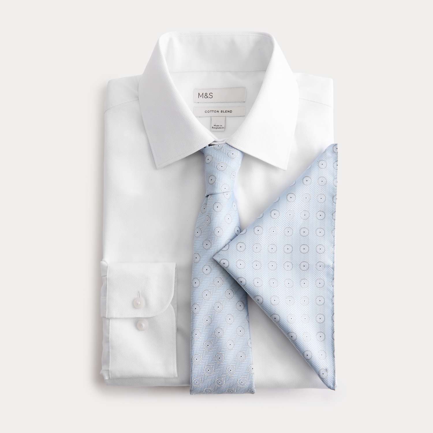 M&S Men's 3 Piece Regular Fit Easy Iron Shirt & Tie Set - 17½ - Blue Mix
