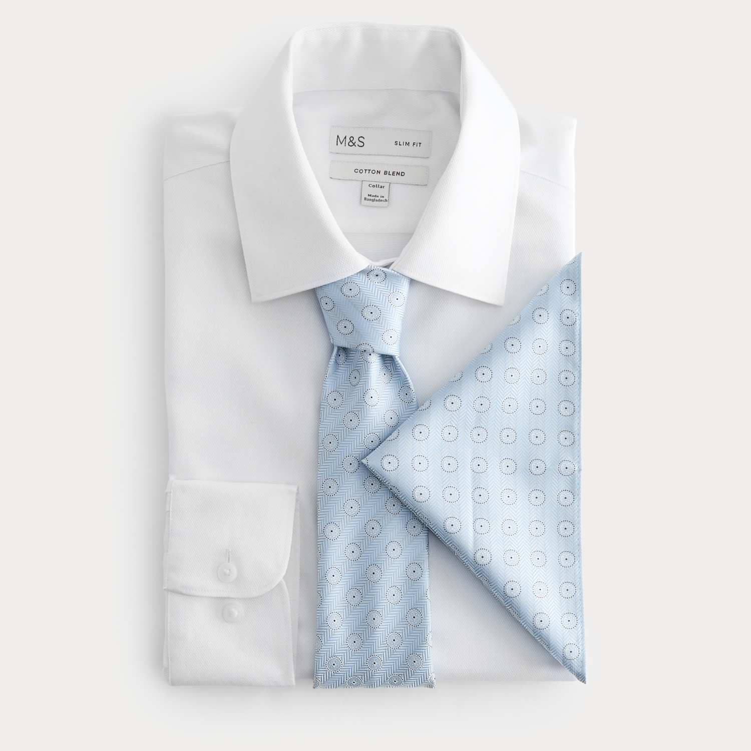 M&S Men's 3 Piece Slim Fit Easy Iron Shirt & Tie Set - 14½ - Blue Mix