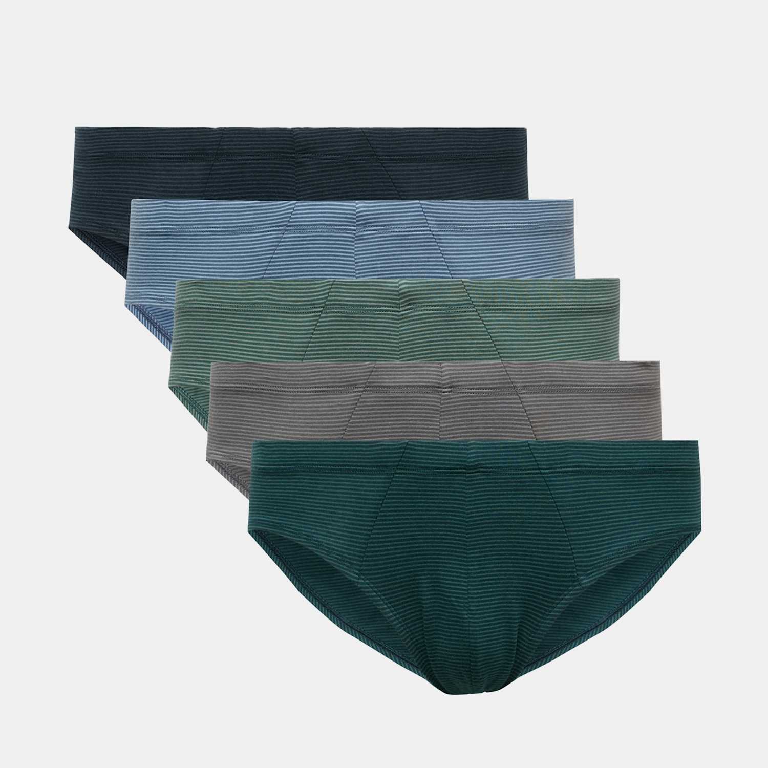 M&S Men's 5 Pack StayNew Pure Cotton Striped Briefs - L - Teal Mix