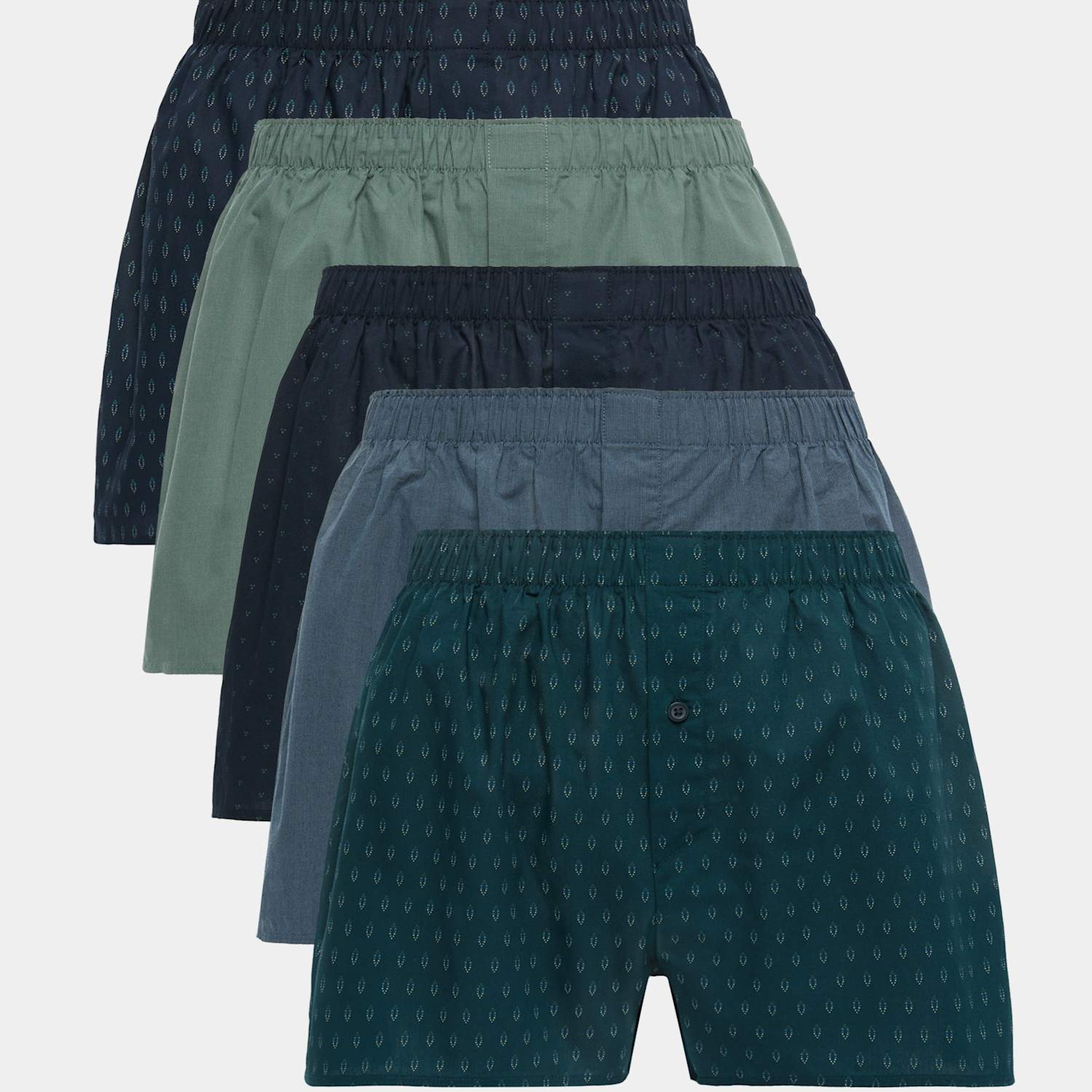 M&S Men's 5 Pack Pure Cotton Geometric Woven Boxers - 2XL - Teal Mix