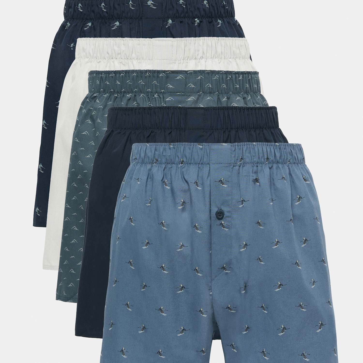 M&S Men's 5 Pack Pure Cotton StayNew Ski Boxers - M - Navy Mix