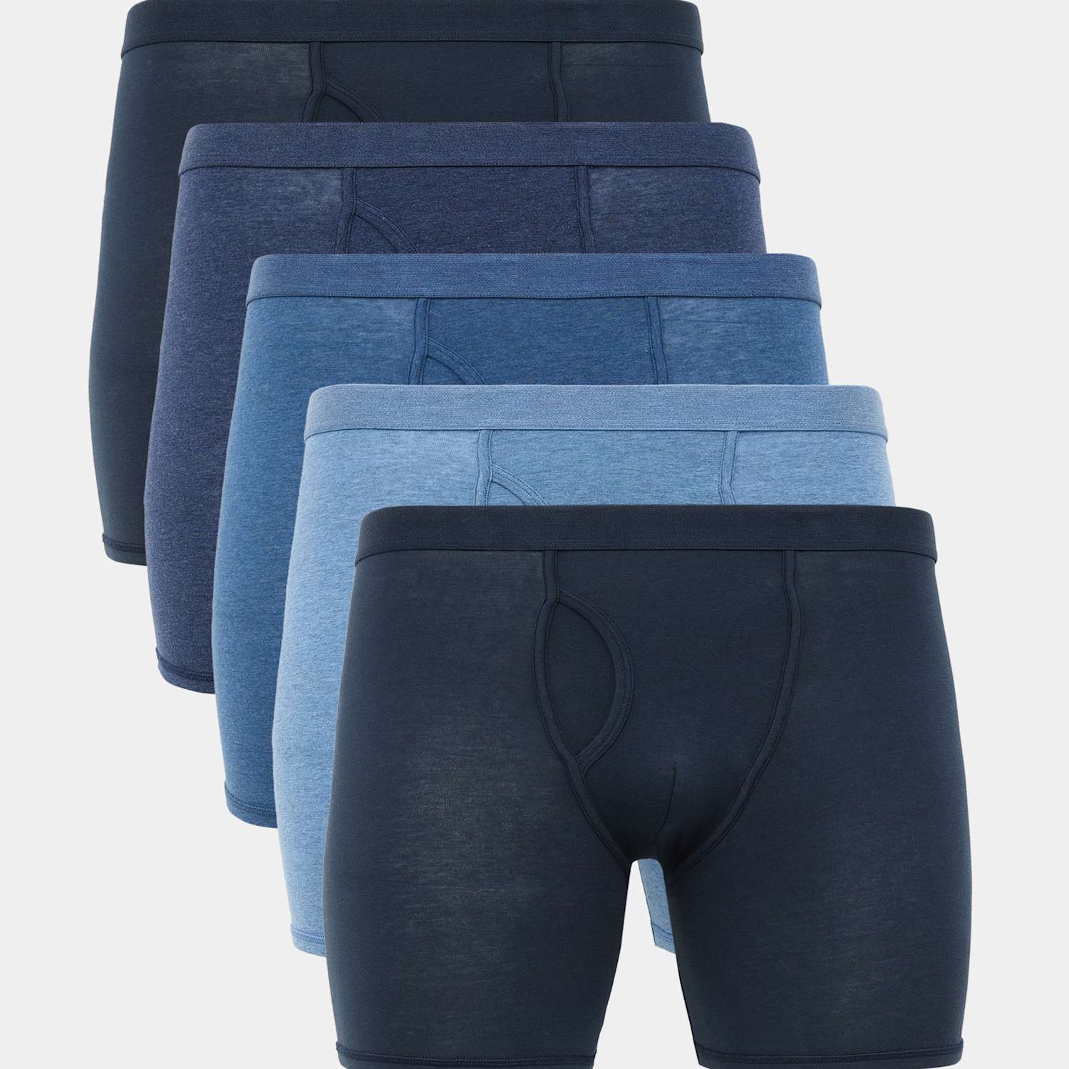 M&S Men's 5 Pack Cotton Stretch Longer Length Trunks - L - Navy Mix