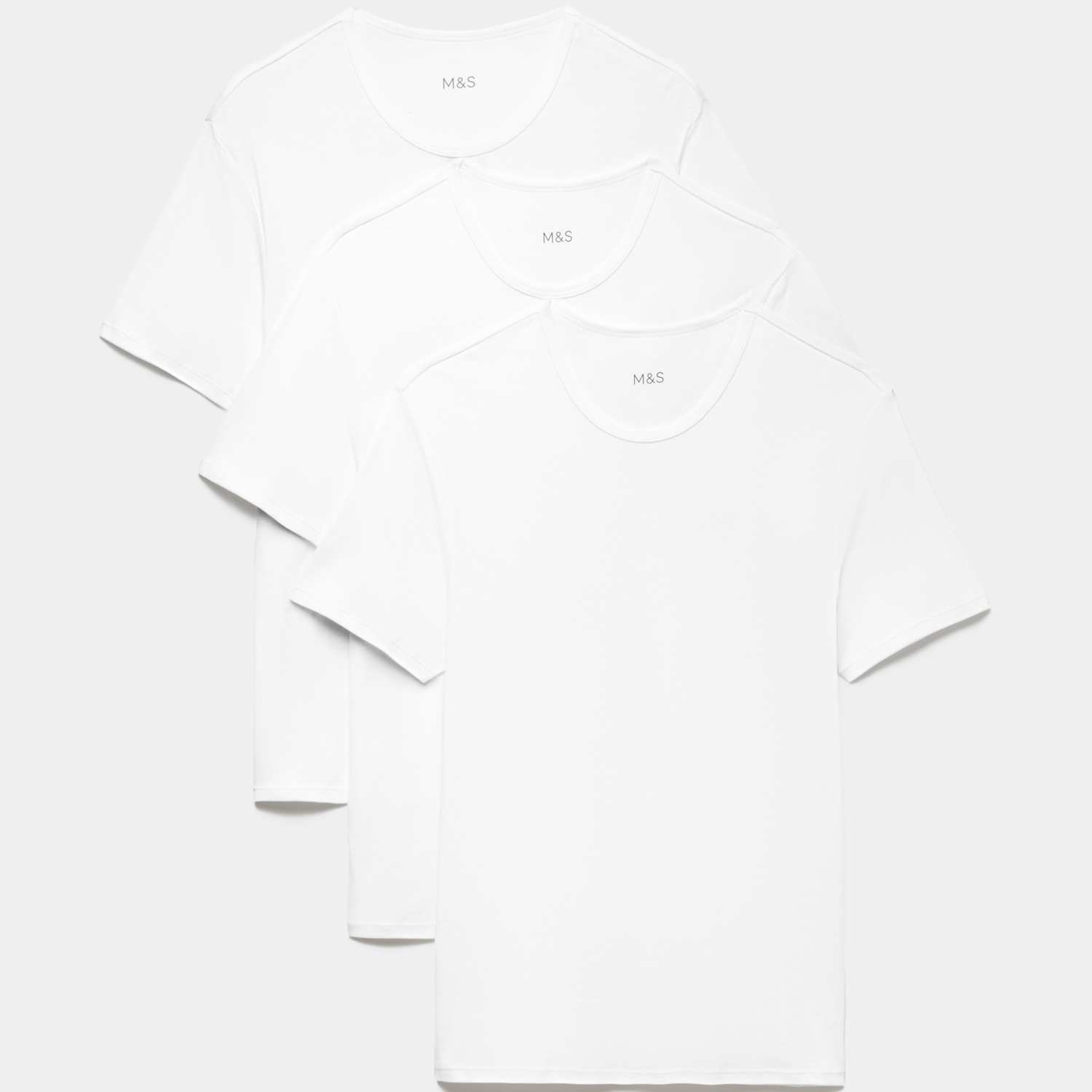 M&S Men's 3 Pack Essential Cotton T-Shirt Vests - S - White