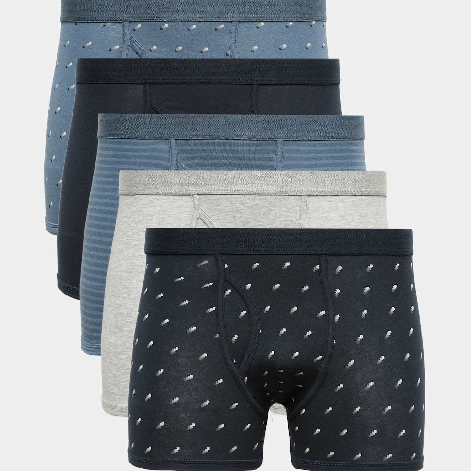 M&S Men's 5 Pack Cotton Stretch Geo Print Trunks - M - Blue Mix
