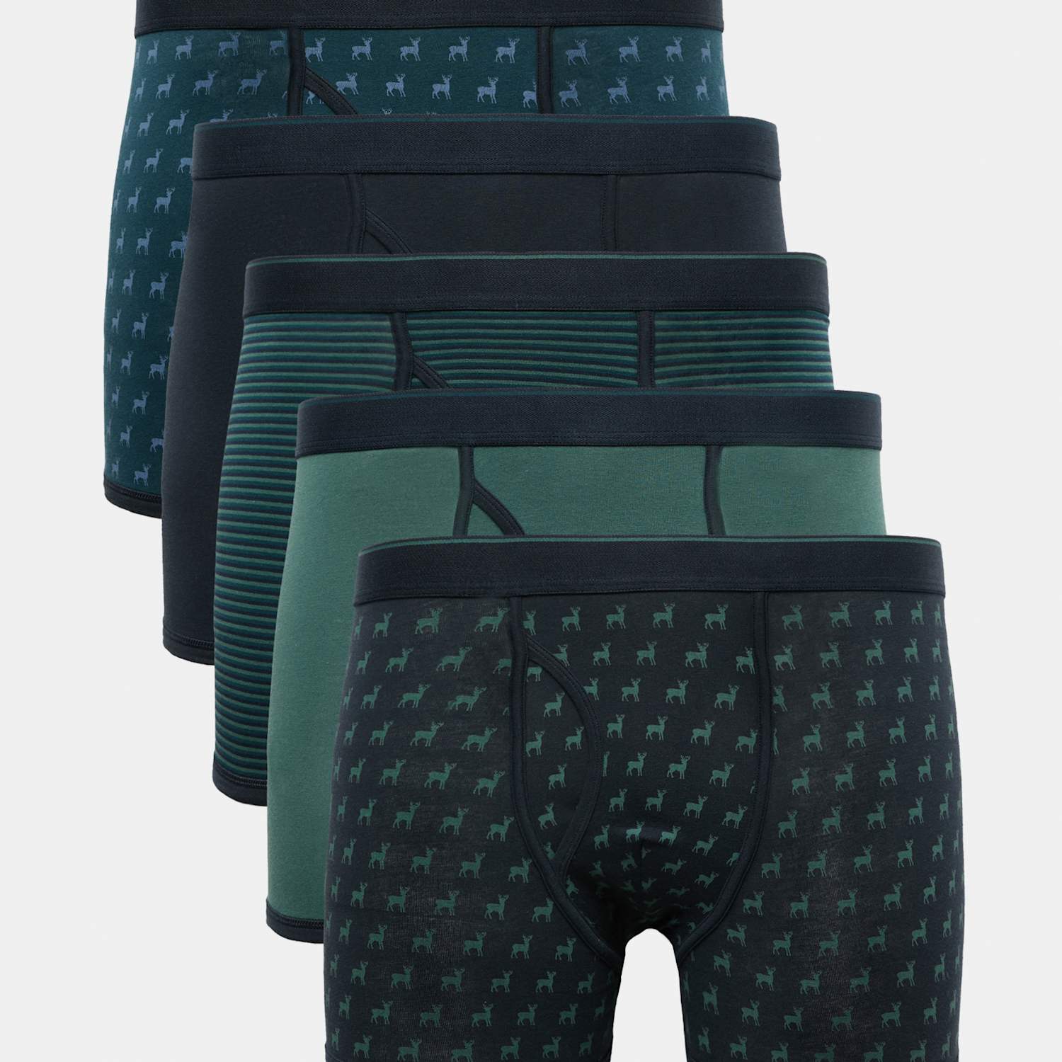 M&S Men's 5 Pack Cotton Stretch Stag Print Trunks - L - Teal Mix