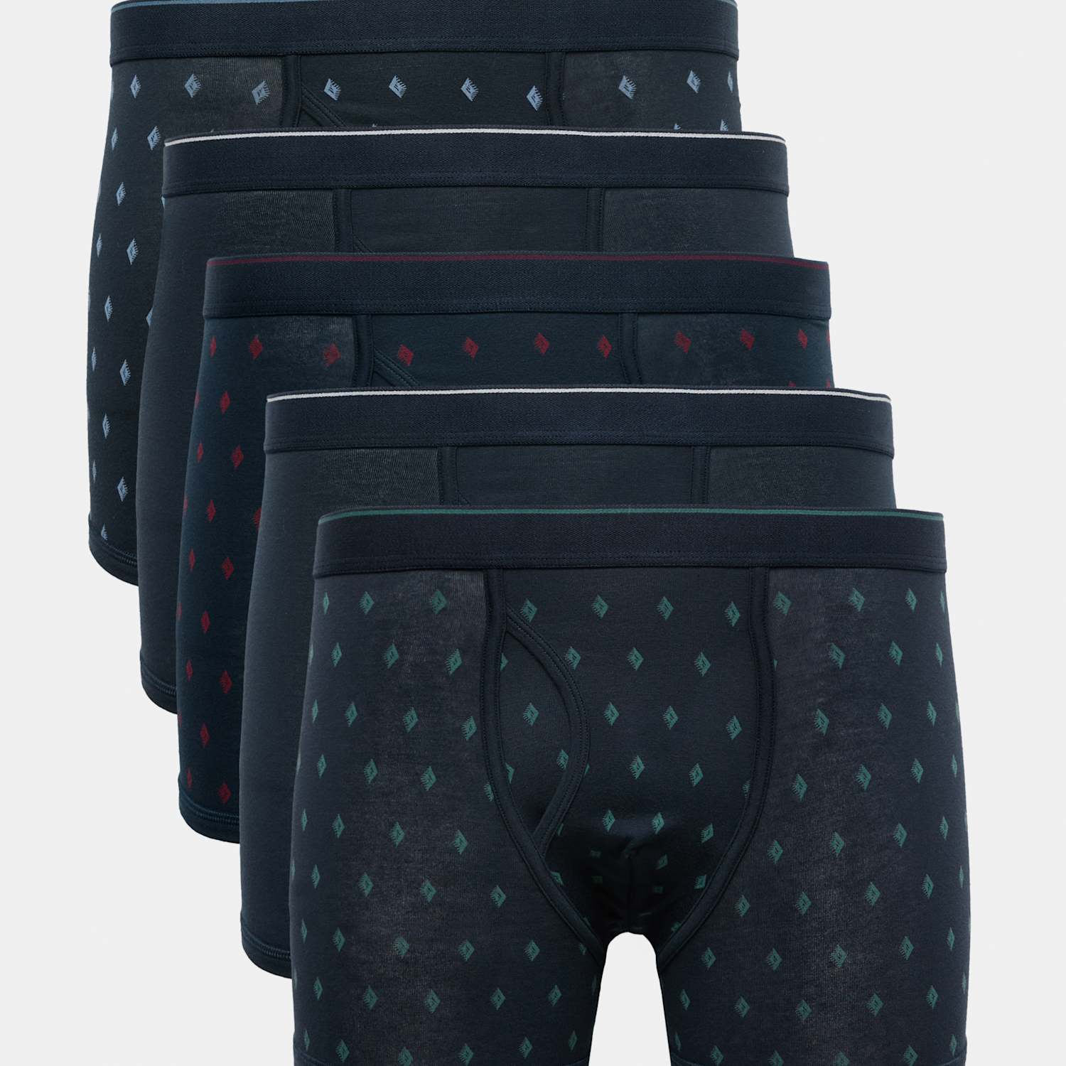 M&S Men's 5 Pack Cotton Stretch StayNew Diamond Trunks - XL - Navy Mix