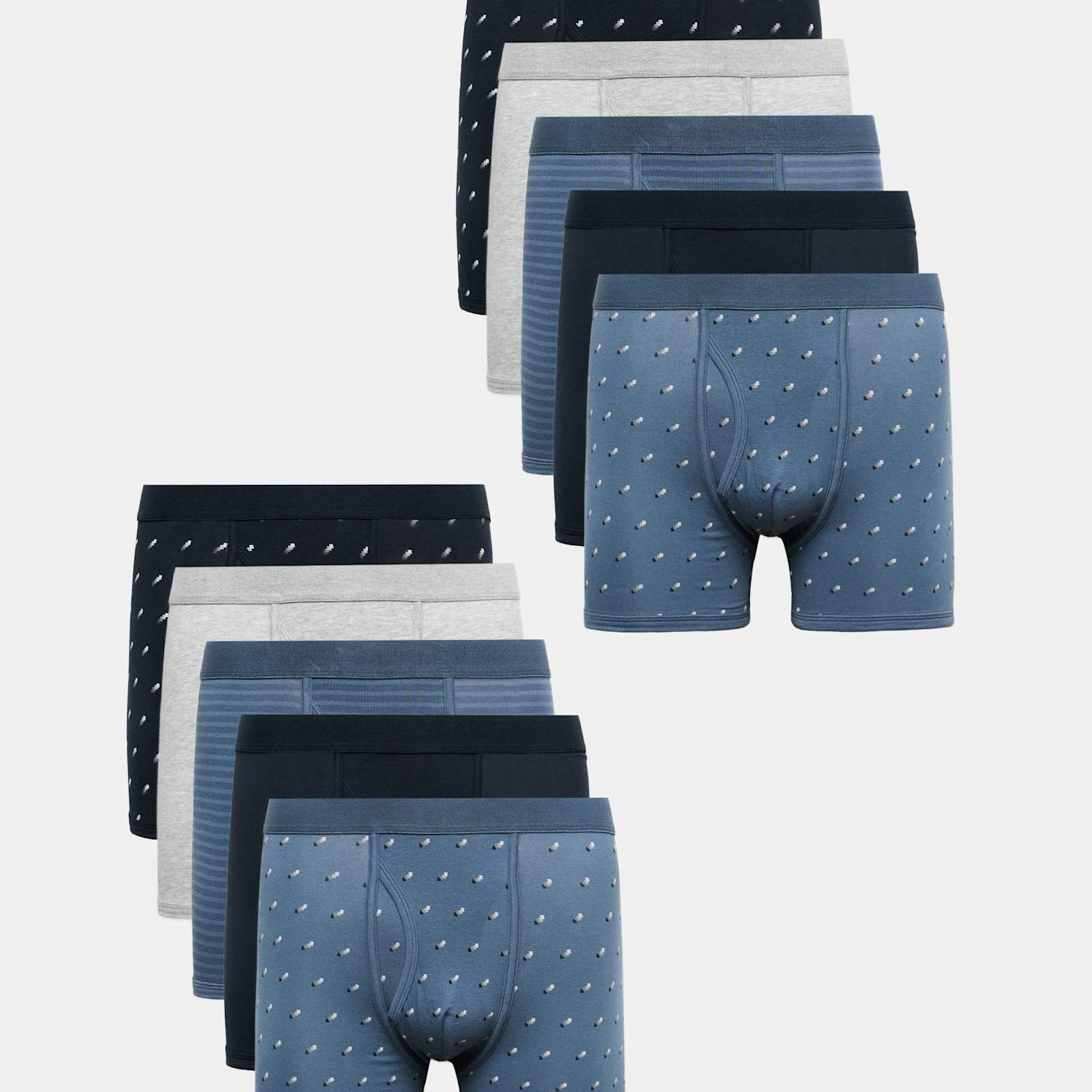 M&S Men's 10 Pack Cotton Stretch Pattern Trunks - XL - Blue Mix