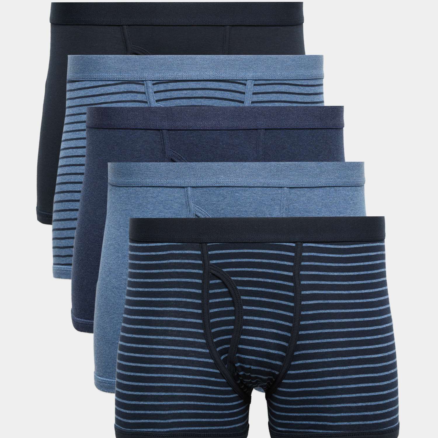M&S Men's 5 Pack Pure Cotton Stretch Striped Trunks - 3XL - Navy Mix