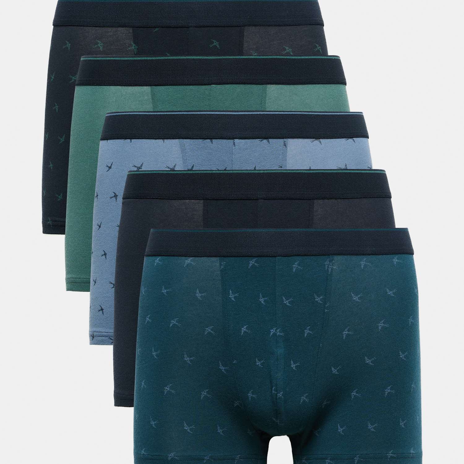 M&S Men's 5 Pack Cotton Stretch Swallow Print Hipsters - XL - Teal Mix