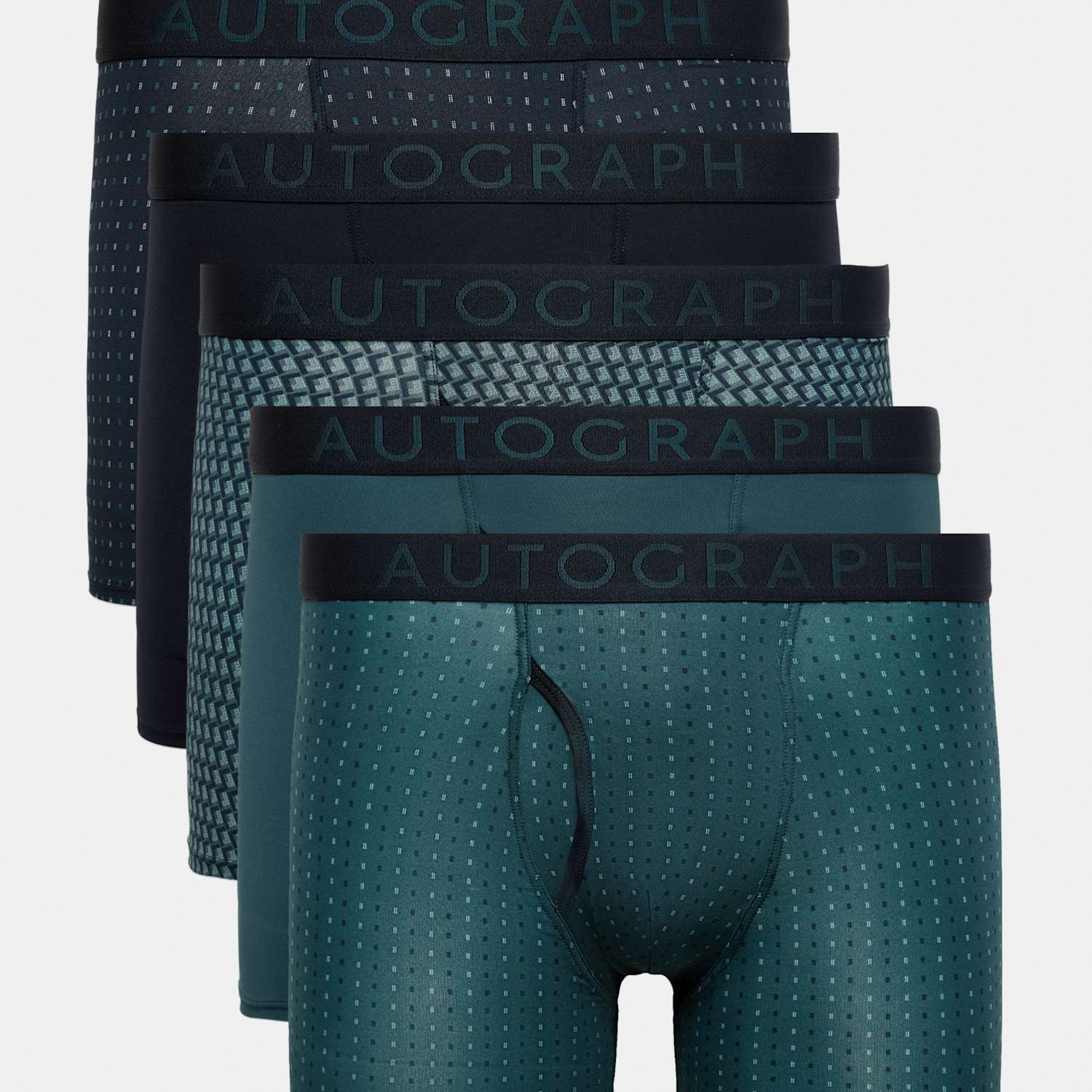 Autograph Men's 5 Pack Patterned Microskin Trunks - XL - Teal Mix