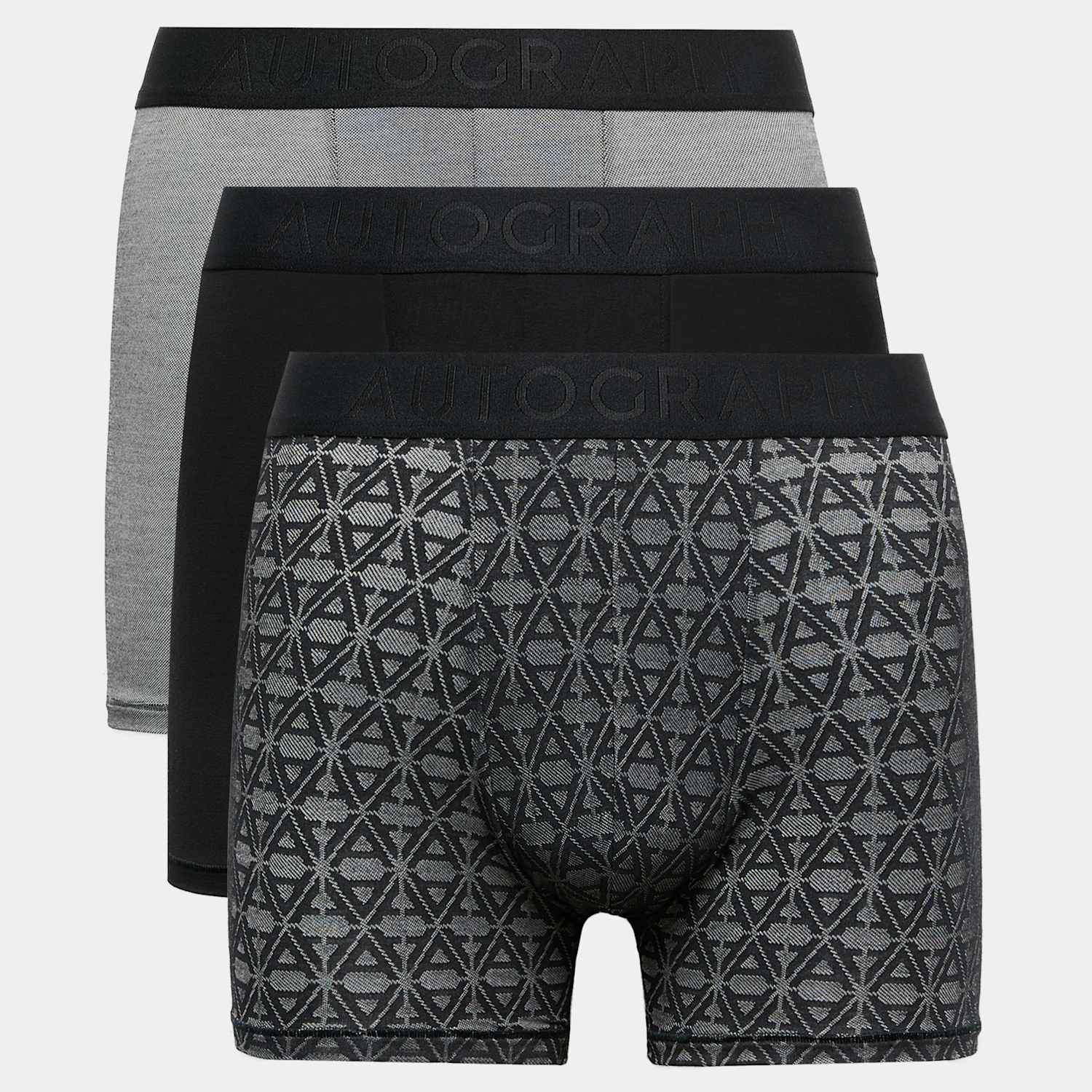 Autograph Men's 3 Pack Supersoft Jacquard Trunks - L - Black Mix