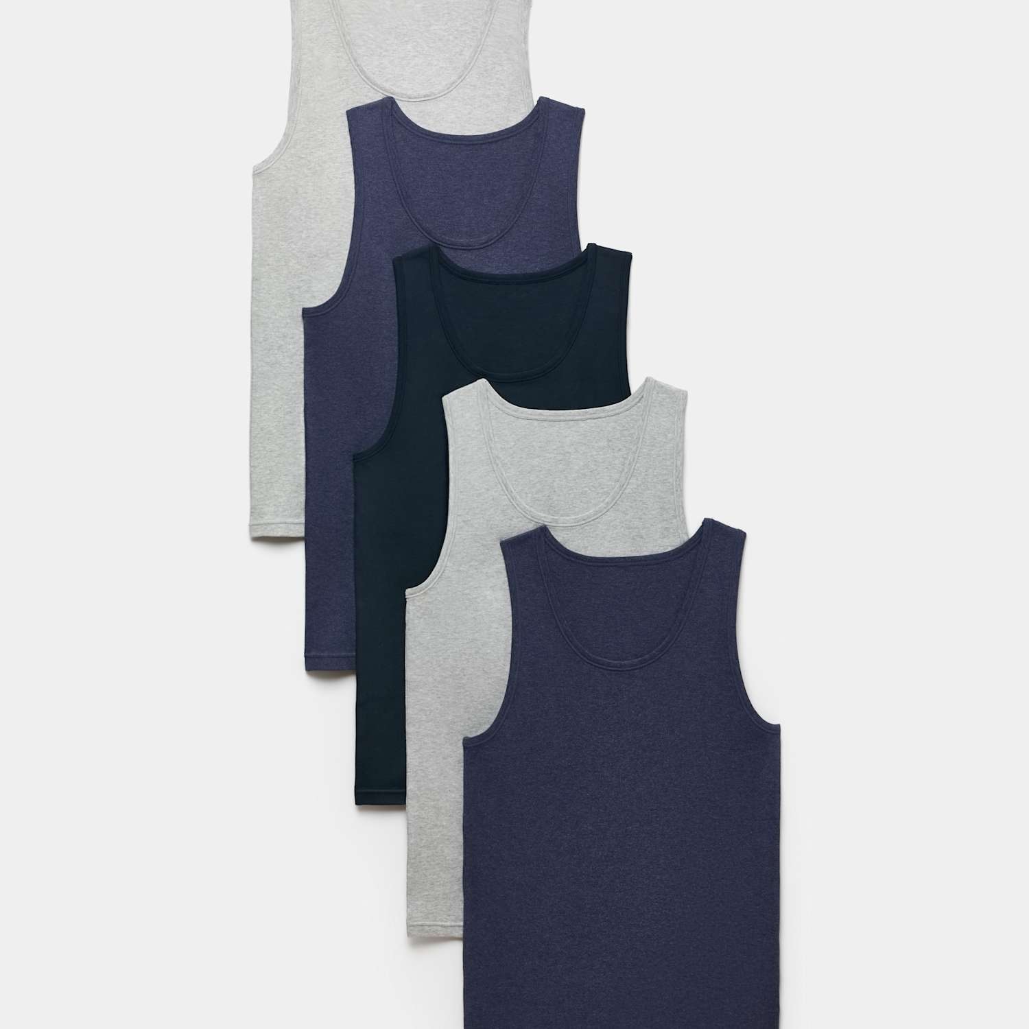 M&S Men's 5 Pack Pure Cotton Sleeveless Vests - M - Blue Mix
