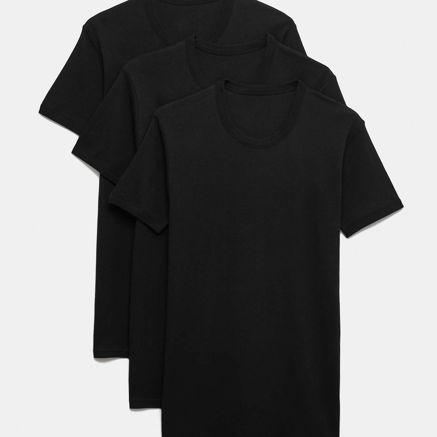 M&S Men's 3 Pack Pure Cotton T-Shirt Vests - M - Black