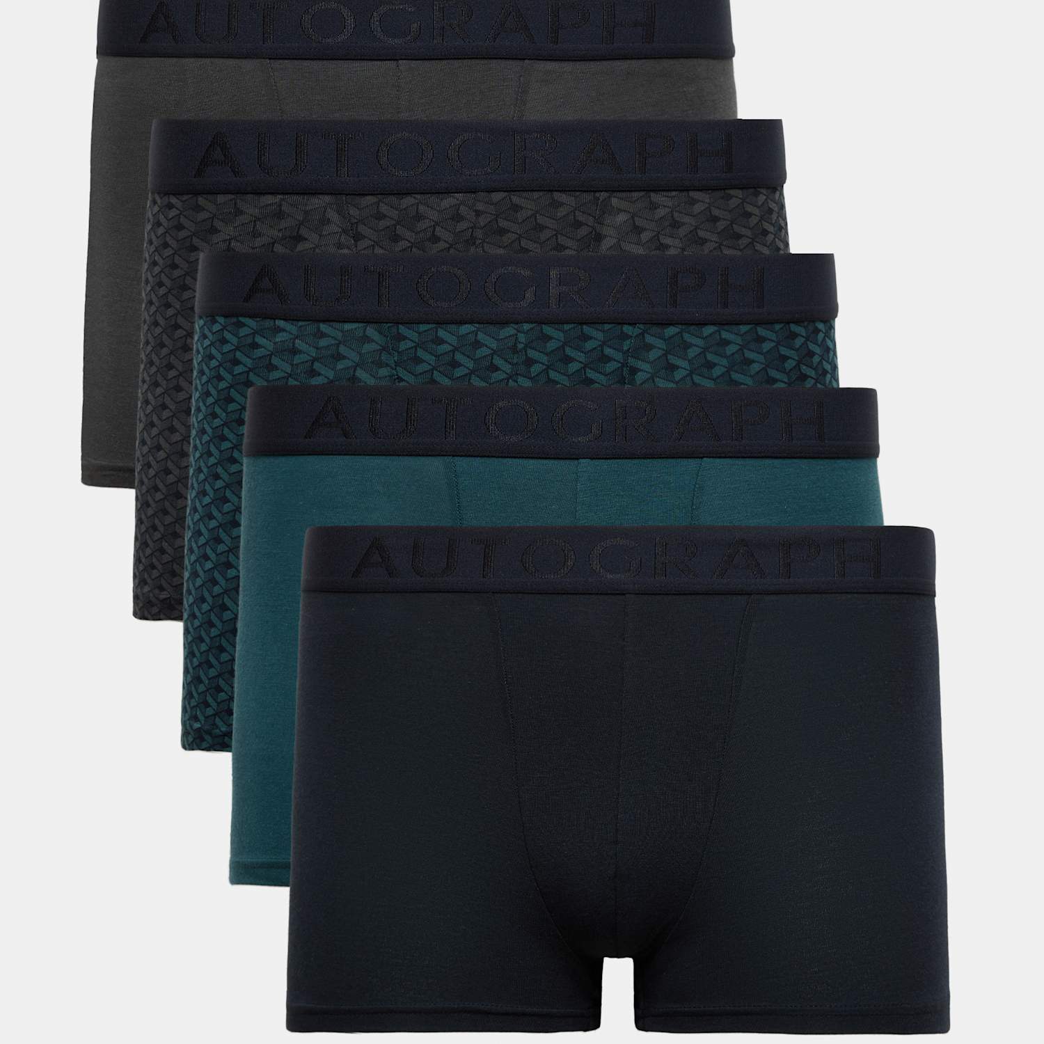 Autograph Men's Geometric Cotton Hipster Trunks Five Pack - M - Teal Mix