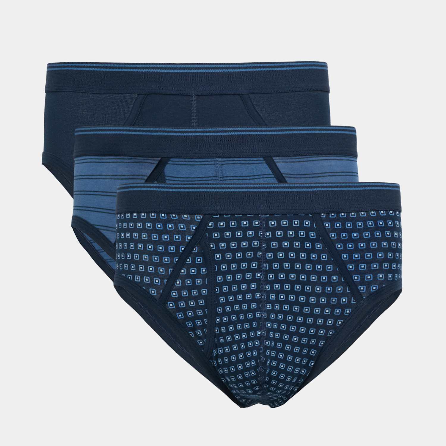 M&S Men's 3 Pack Cotton Stretch Patterned Briefs - 2XL - Blue Mix
