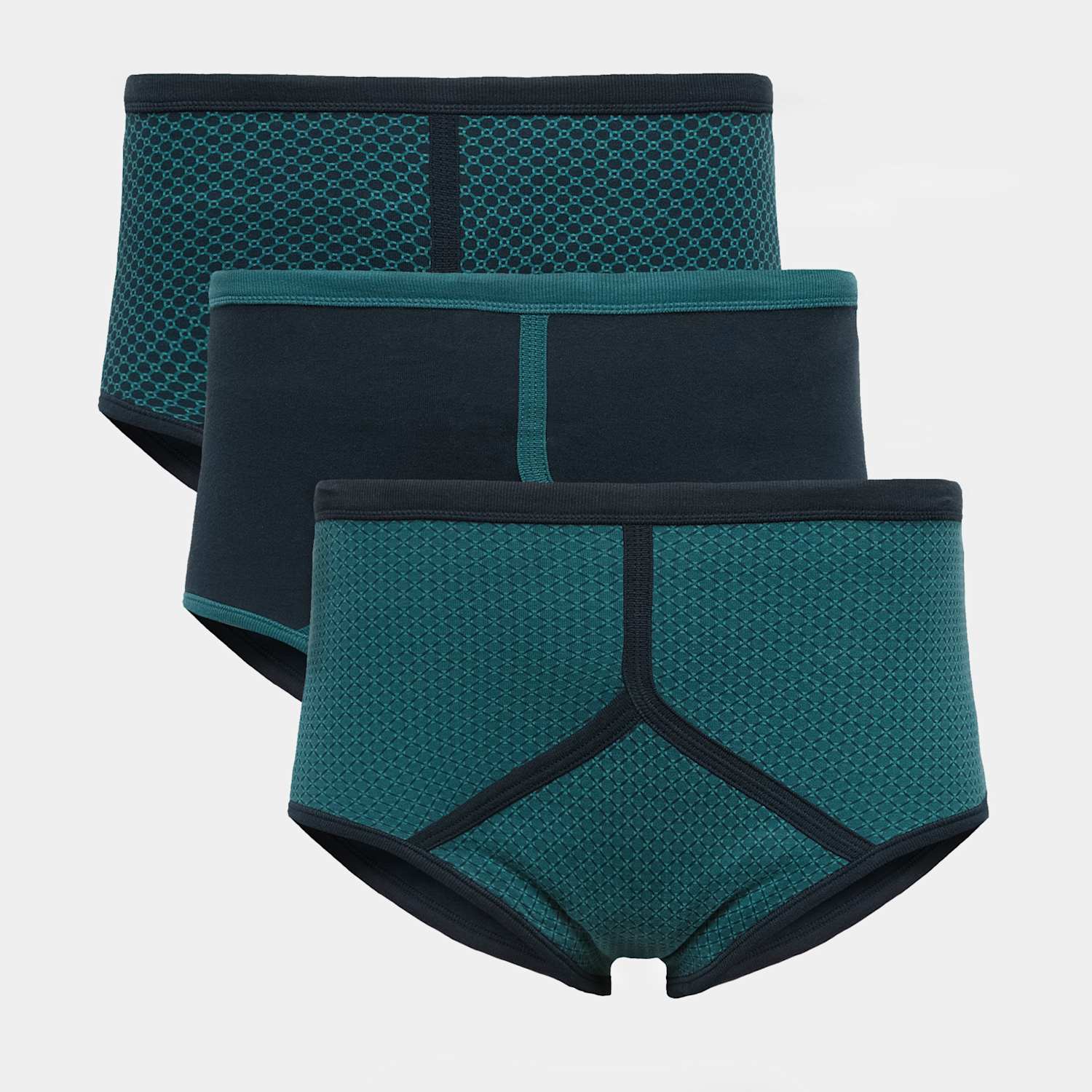 M&S Men's 3 Pack Pure Cotton Assorted Pattern High Waist Briefs - L - Navy Mix