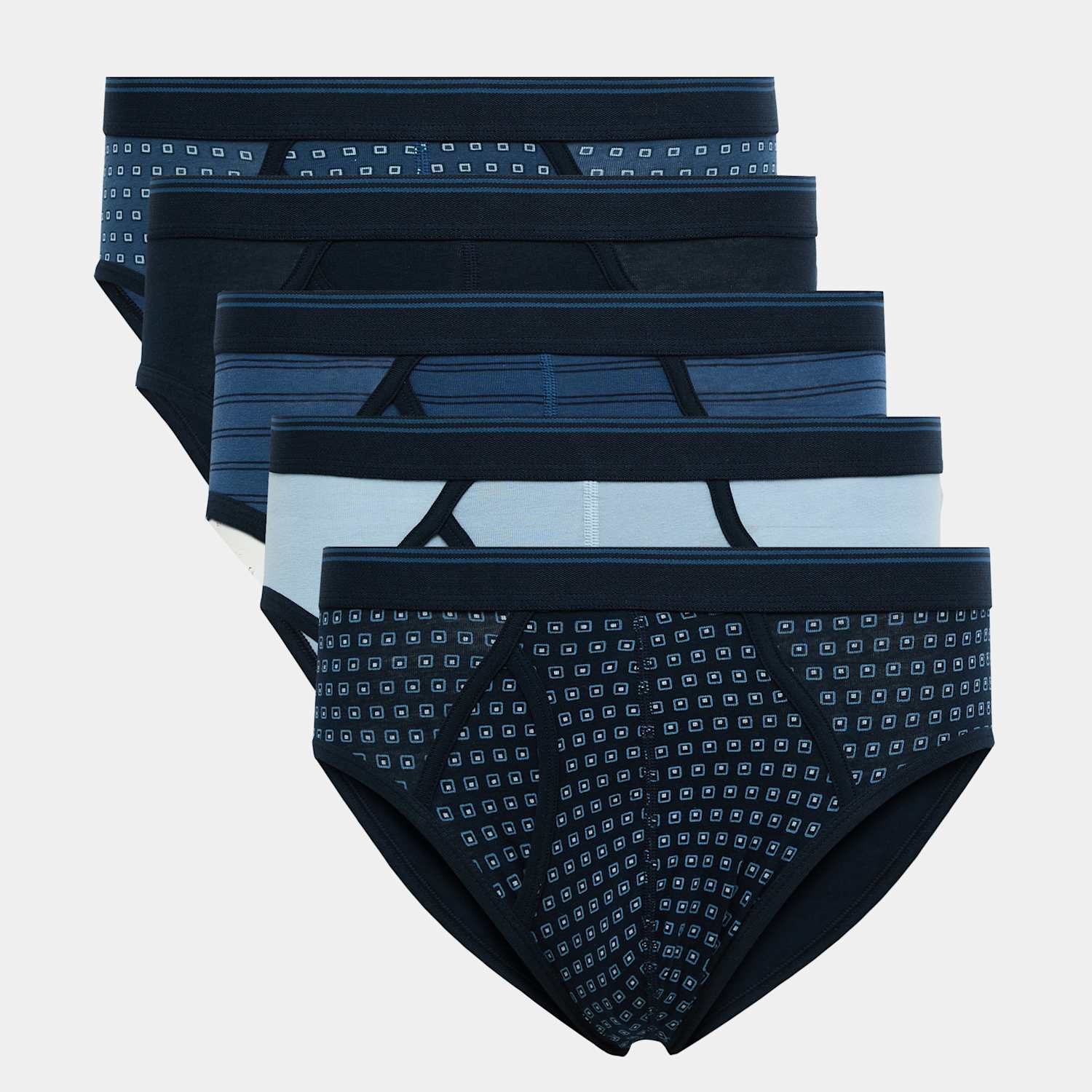 M&S Men's 5 Pack Cotton Stretch Assorted Pattern Briefs - S - Blue Mix