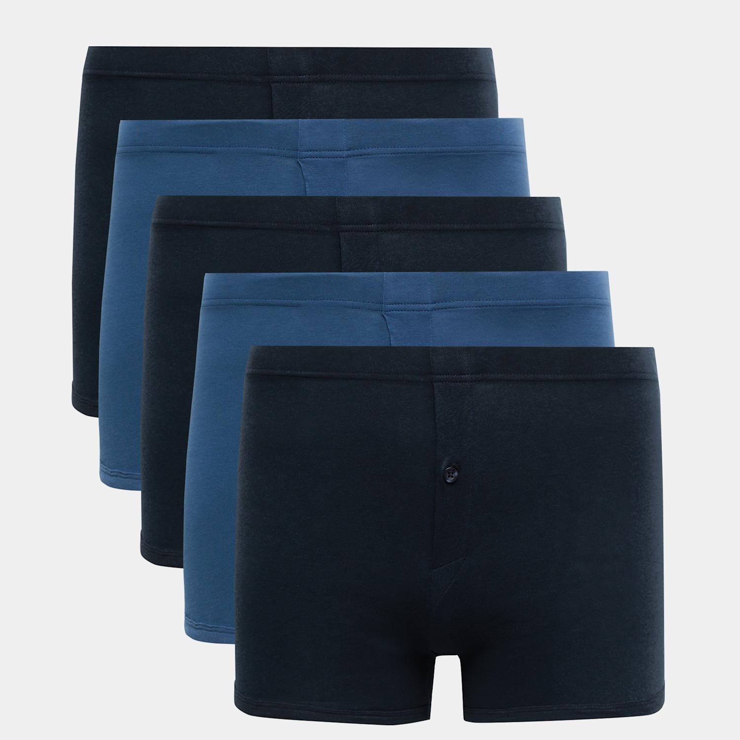 M&S Men's 5 Pack Essential Cotton Trunks - S - Blue Mix