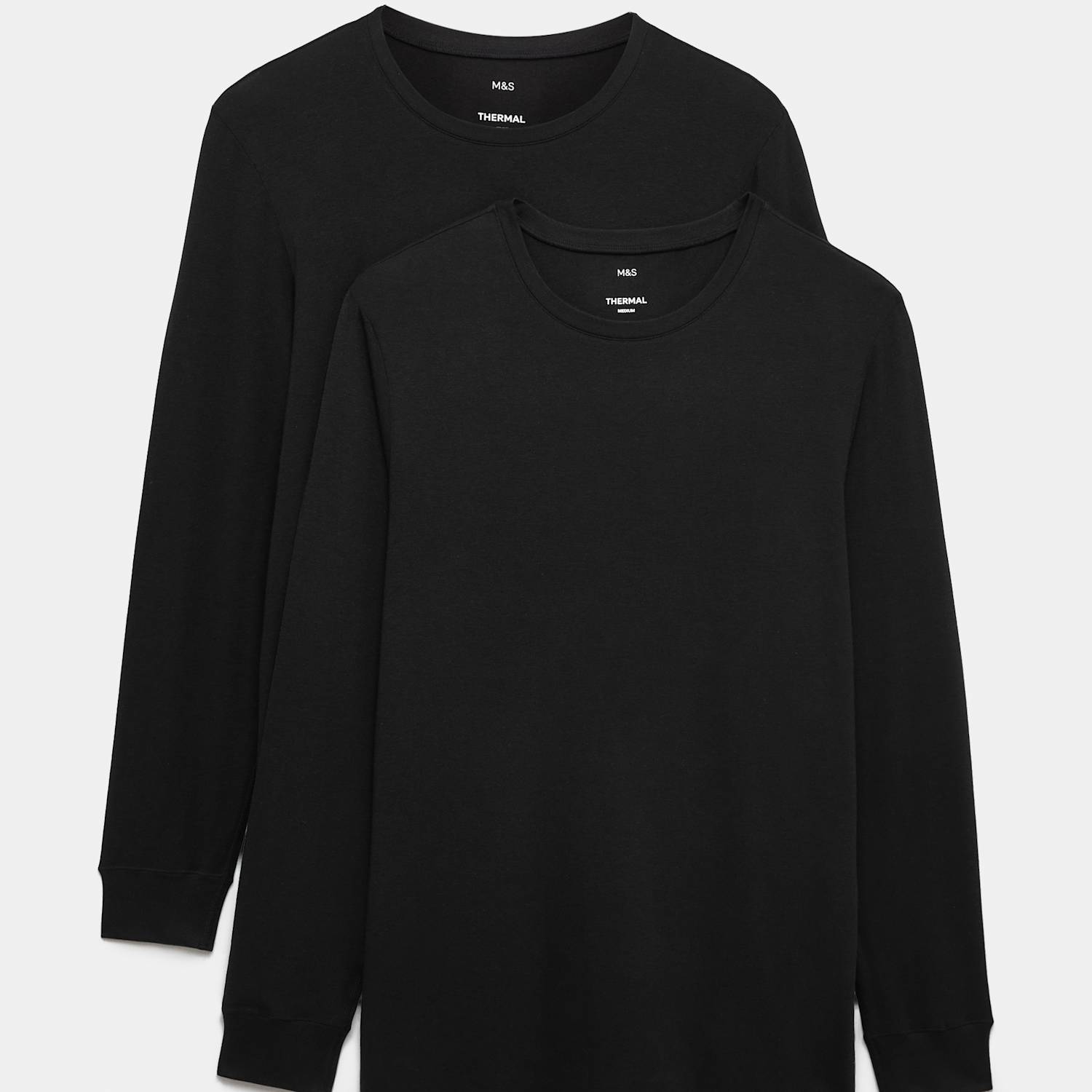 M&S Men's 2 Pack Heatgen Light Thermal Long Sleeve Tops - L - Black