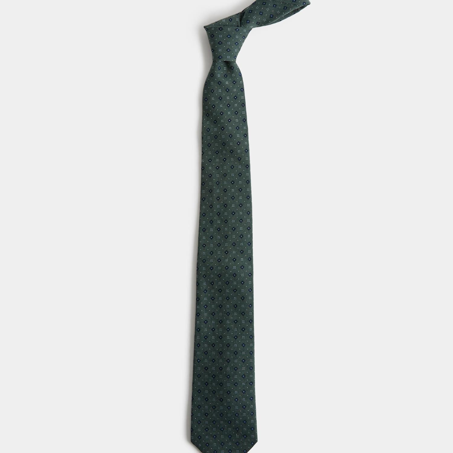 M&S Men's Multi Geometric Silk Wool Tie - Green