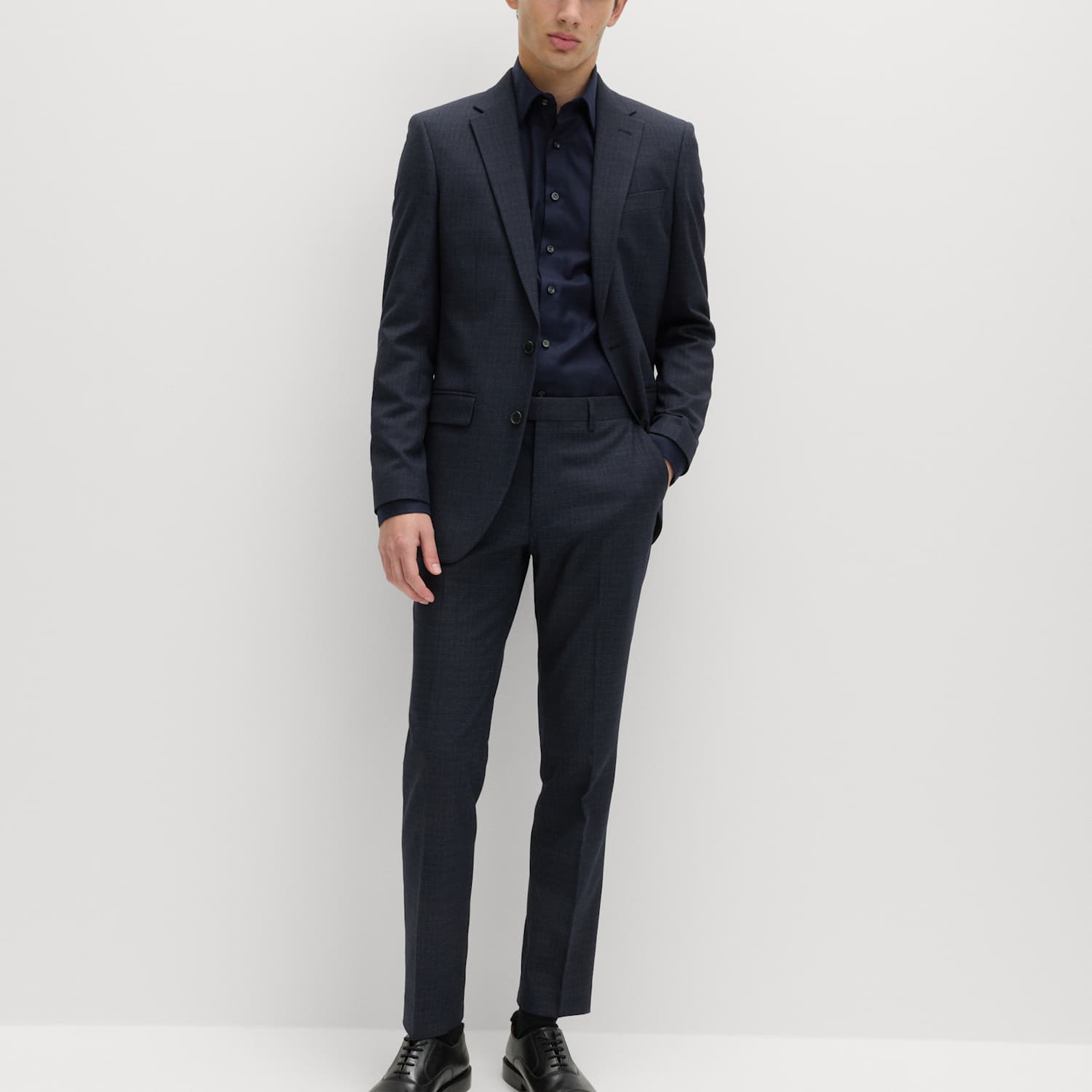 M&S Men's Skinny Fit Textured Stretch Suit Trousers - 28 - Navy